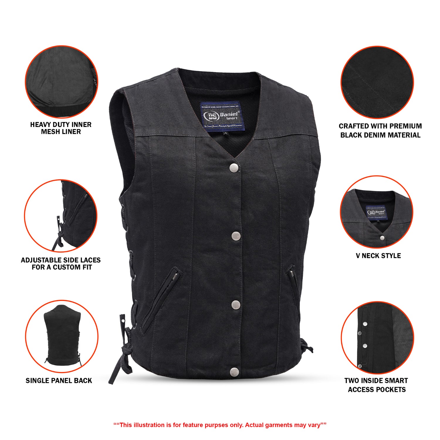 Women's Single Back Panel Conceal Carry Pockets Denim Vest