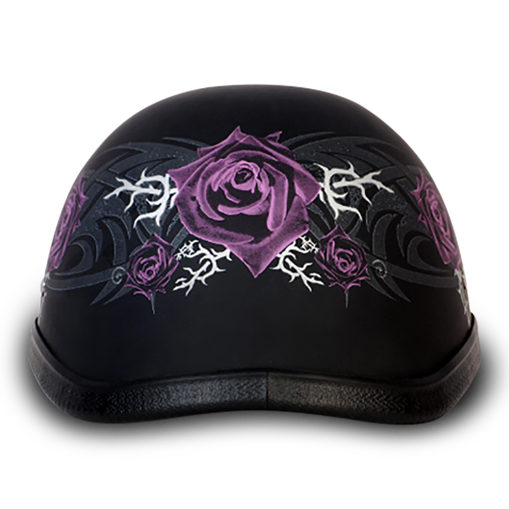 full face womens motorcycle helmets black pink Novelty Eagle- W/ Purple Rose XL