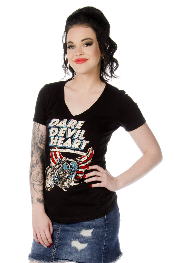 7680BLK Dare Devil Heart-Womens Shirts-Daniel Smart Mfg - Retail