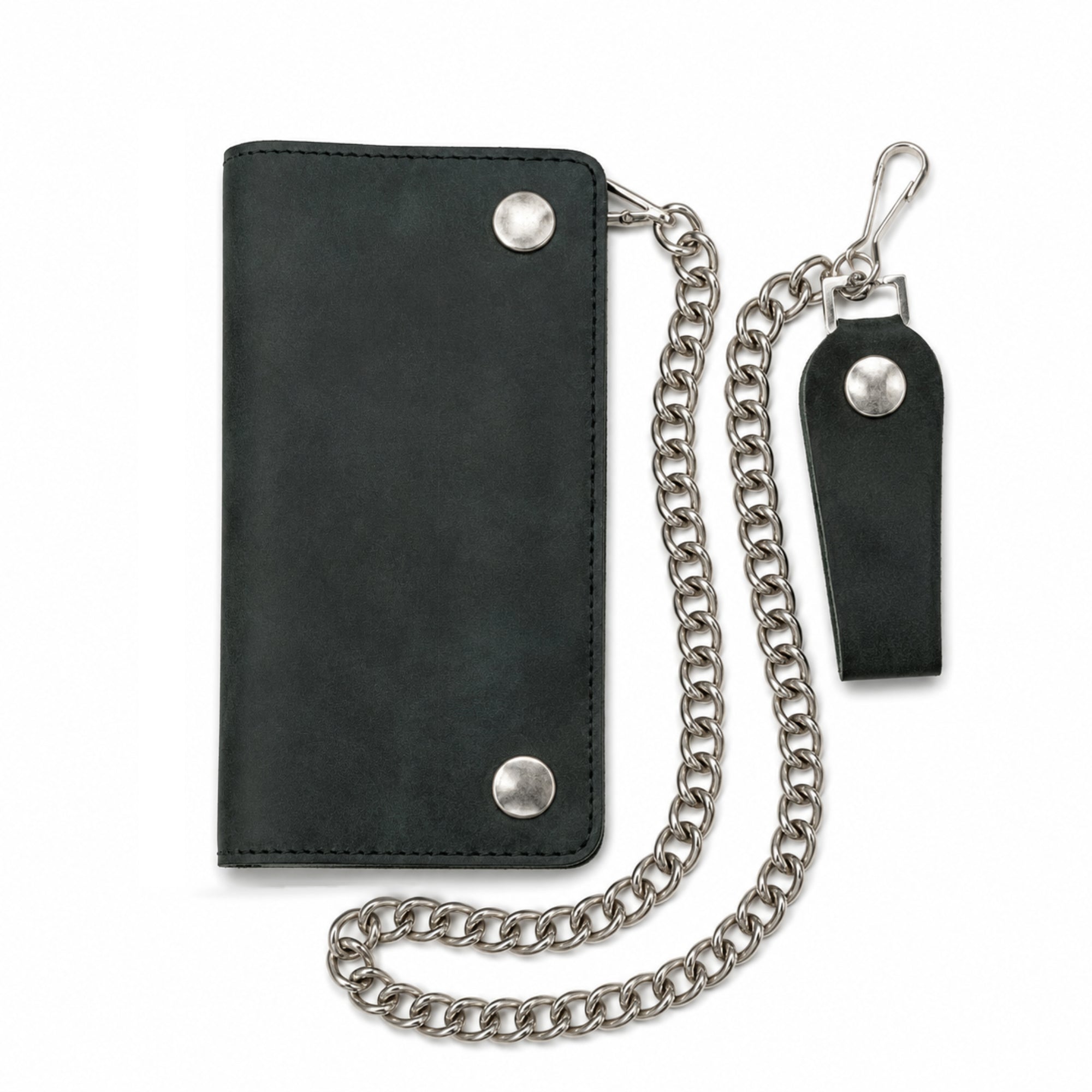 Matte Black Biker Leather Wallet with Chain