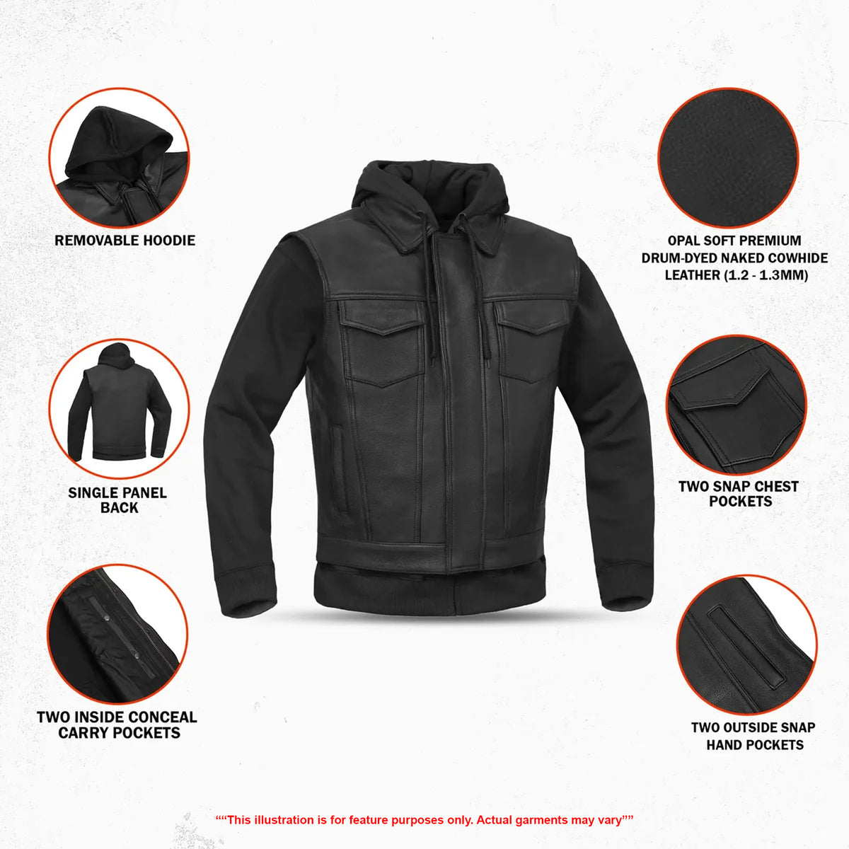 Beckett - Men’s Leather Motorcycle Vest with Hoodie
