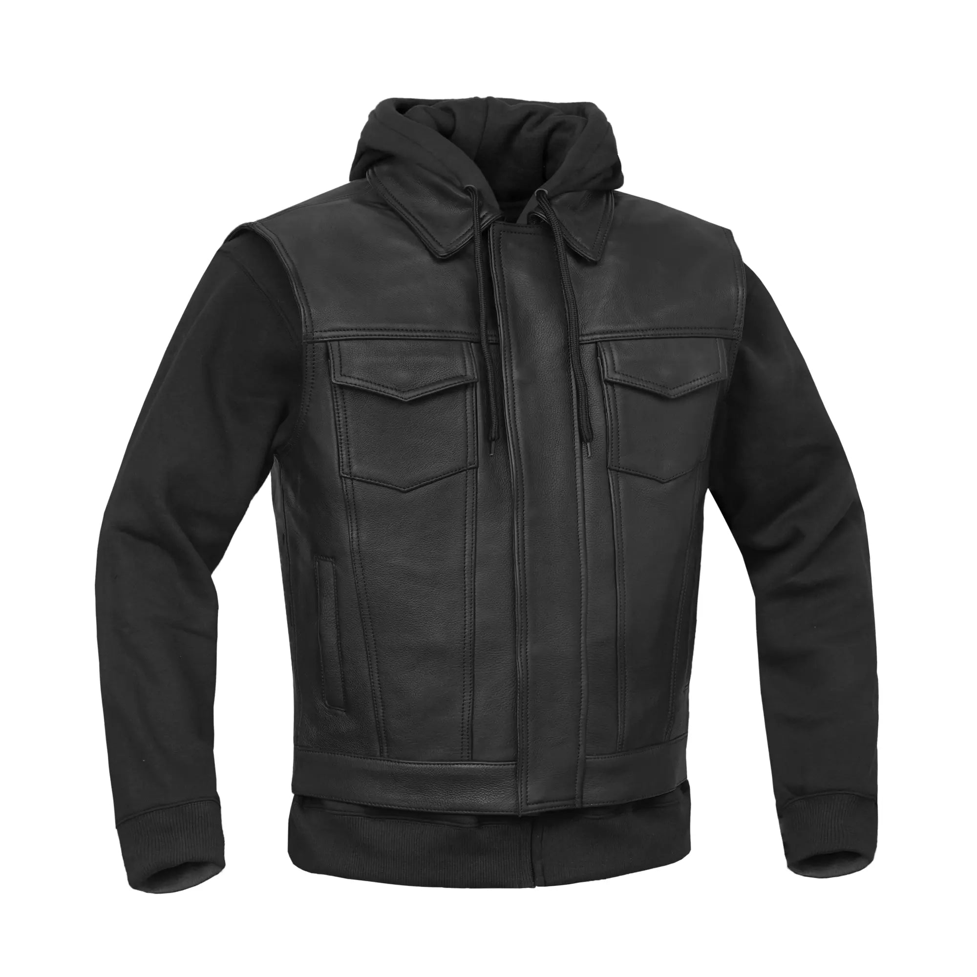 Beckett - Men’s Leather Motorcycle Vest with Hoodie