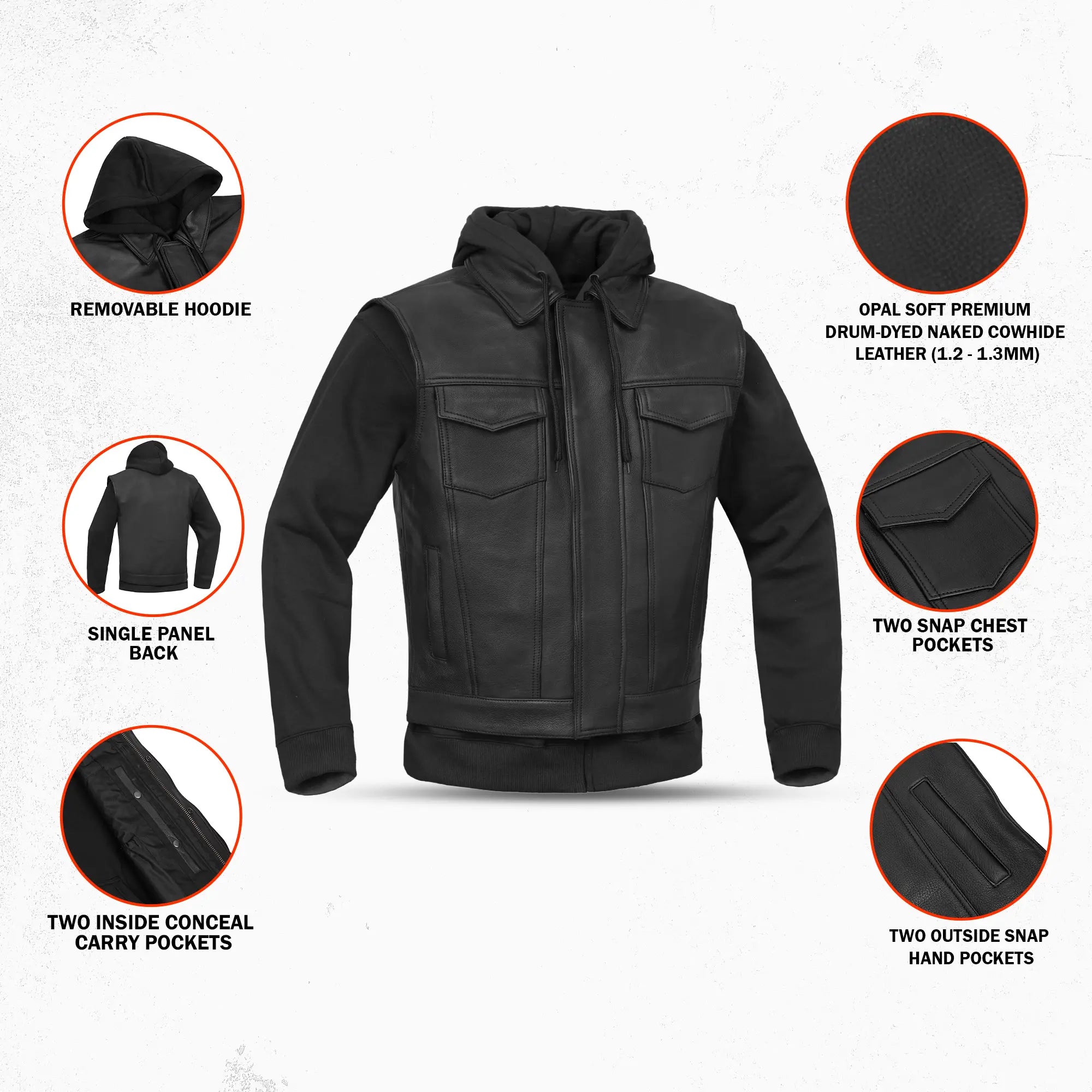 Beckett - Men’s Leather Motorcycle Vest with Hoodie