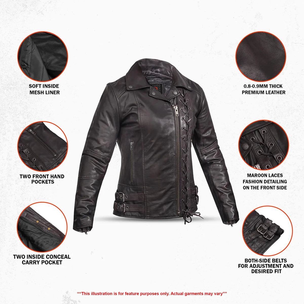Black Pearl Women's Fashion Leather Jacket with Front Lace Accent