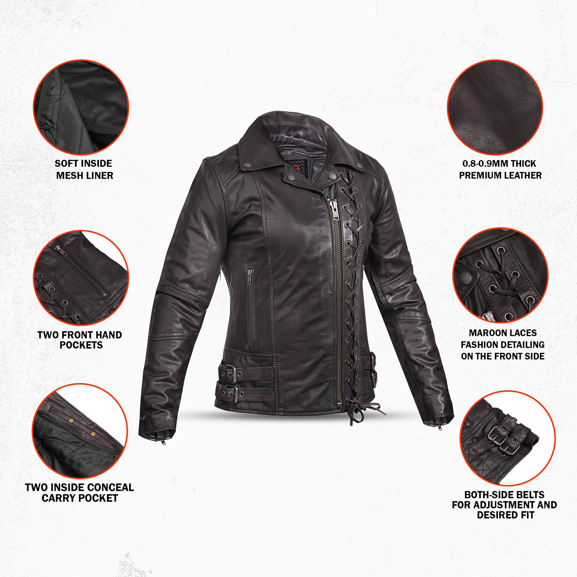 Black Pearl Women's Fashion Leather Jacket with Front Lace Accent