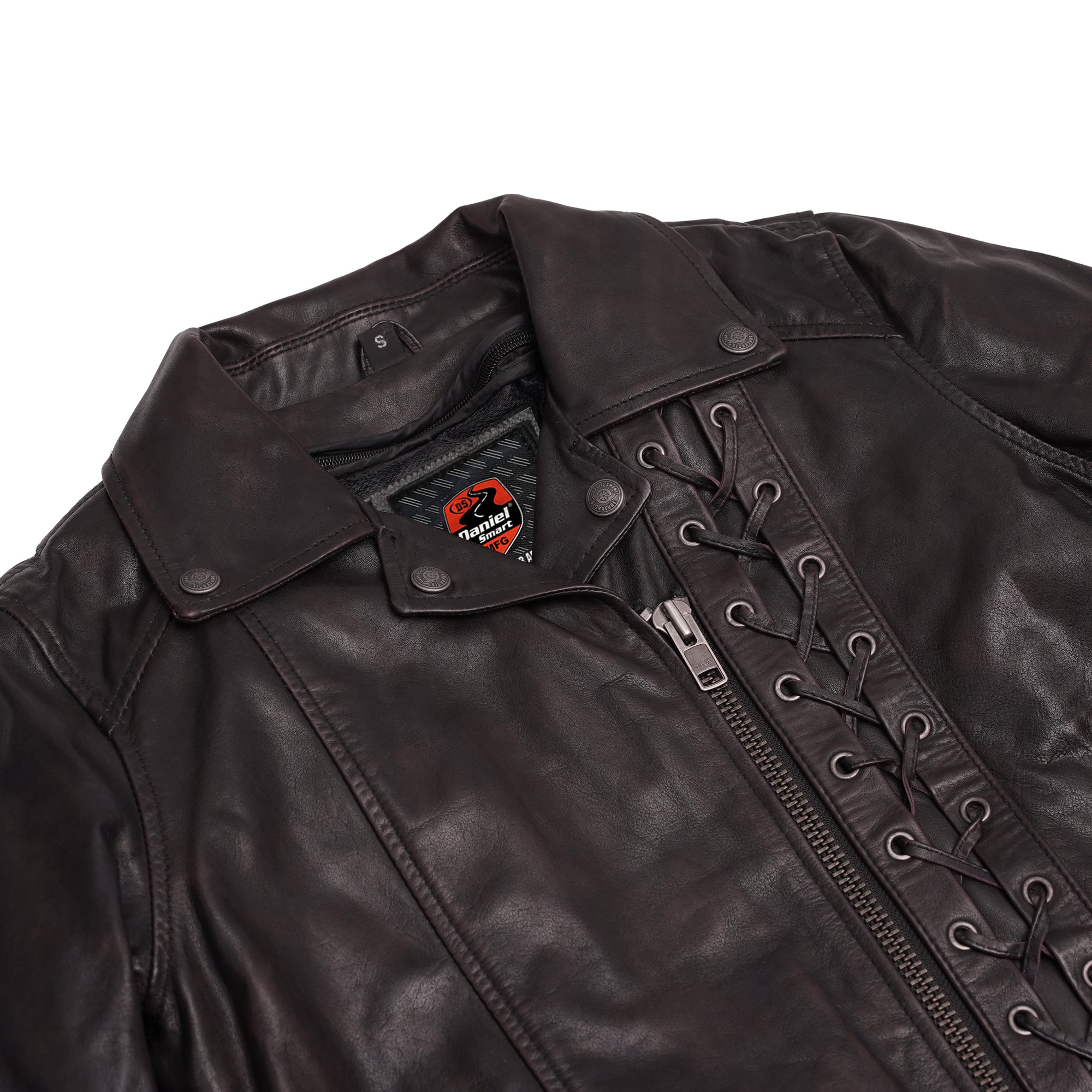 Black Pearl Women's Fashion Leather Jacket with Front Lace Accent