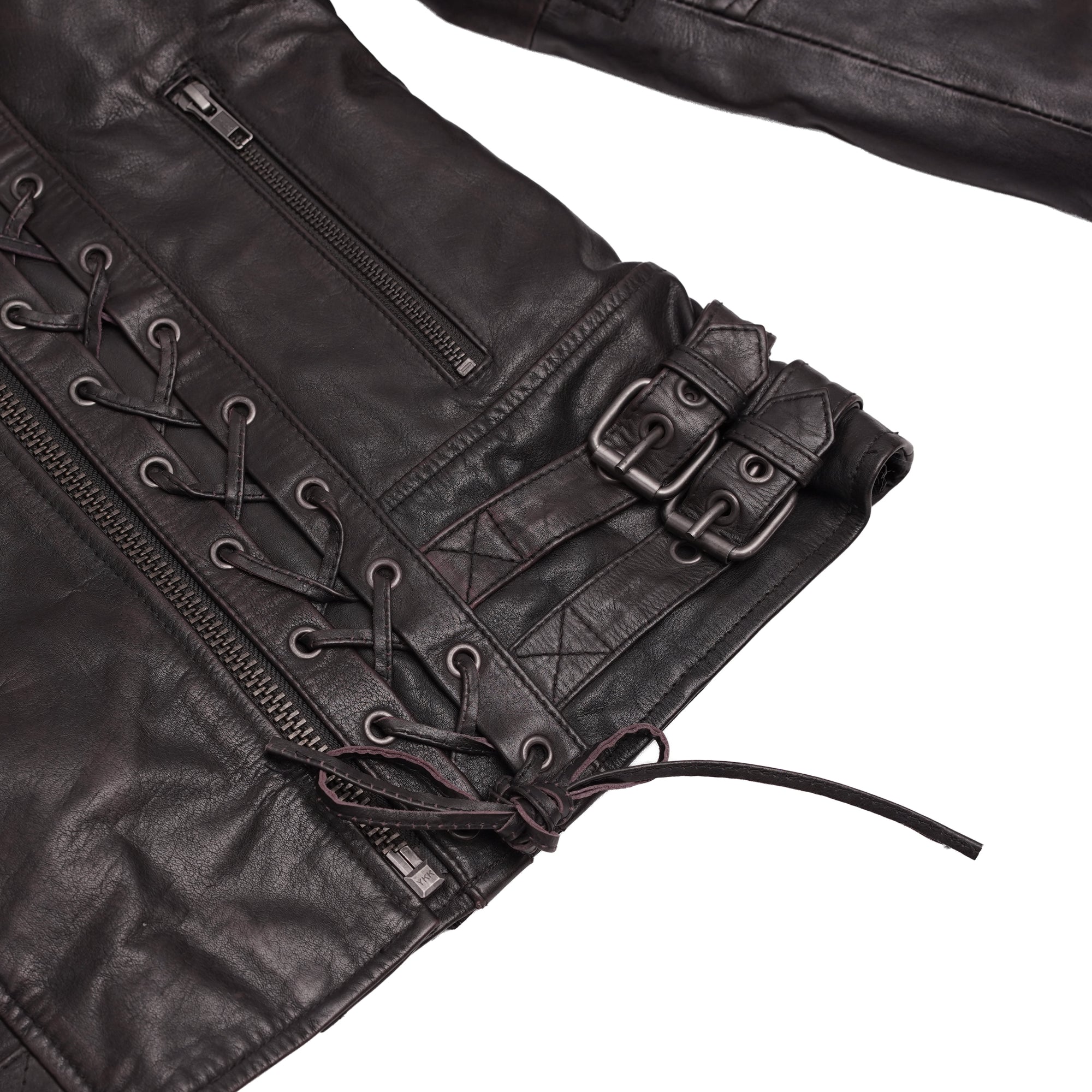 Black Pearl Women's Fashion Leather Jacket with Front Lace Accent
