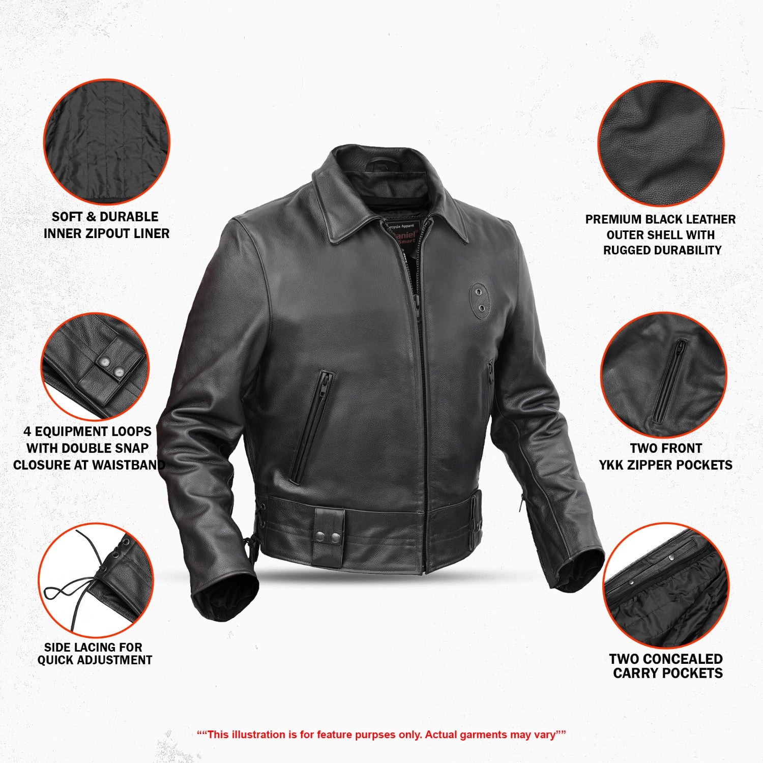 Crime Stop Men’s Leather Motorcycle Jacket