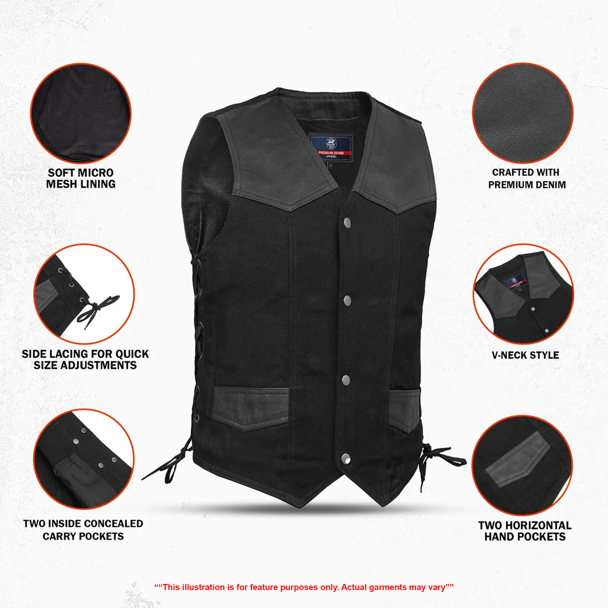 Aimline Men's Denim Motorcycle Vest
