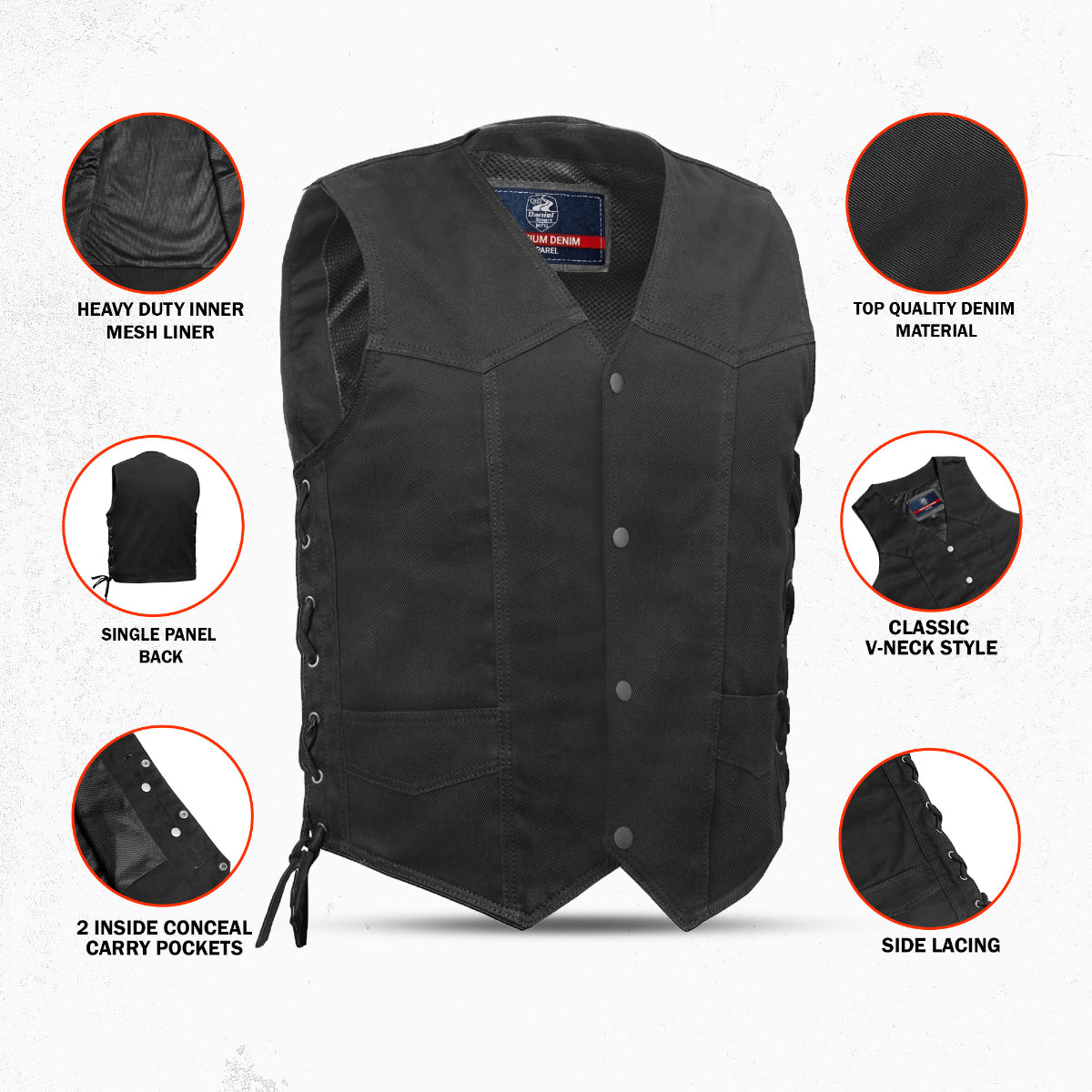 Frenzy Men's Denim Motorcycle Vest