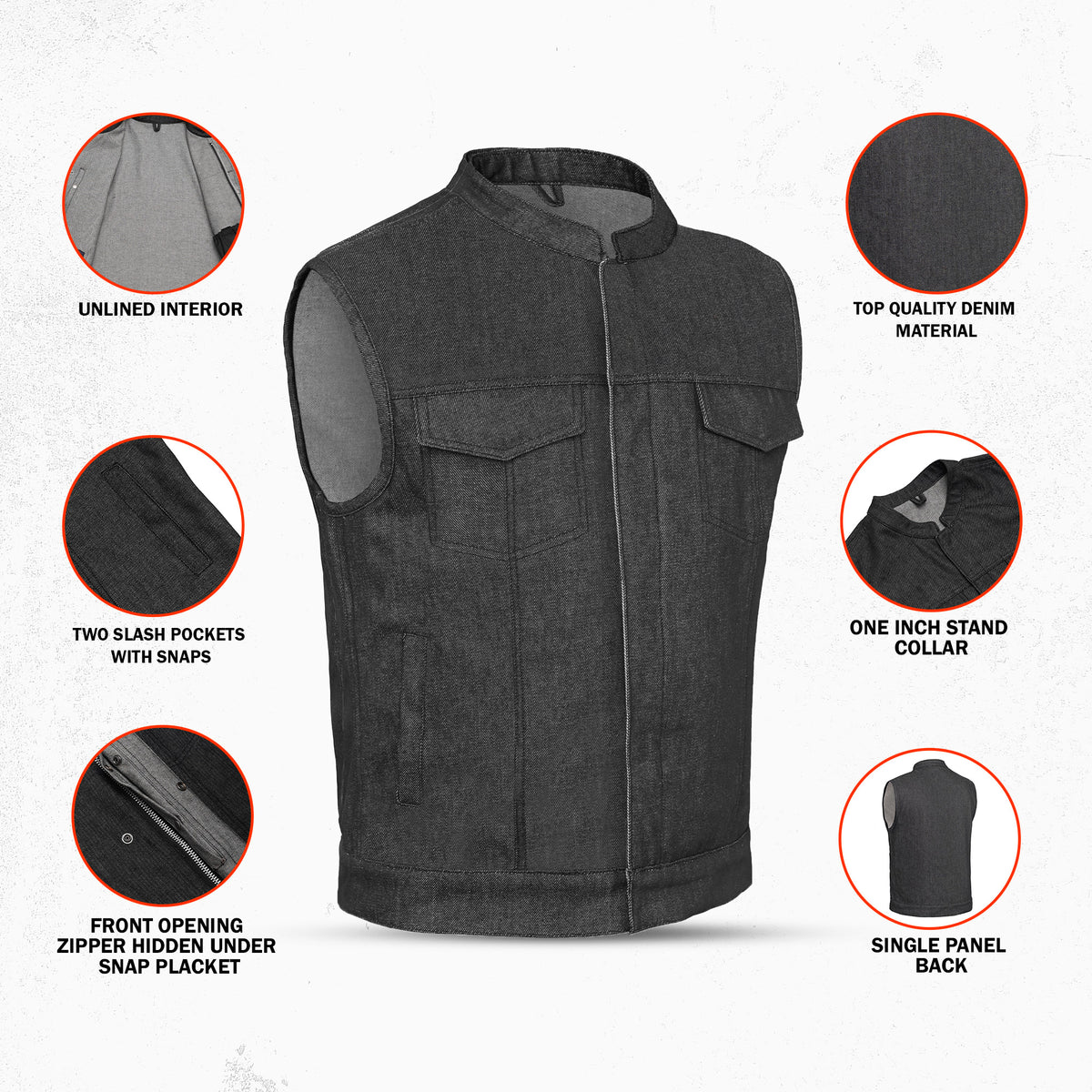 Wick Men's Denim Motorcycle Vest