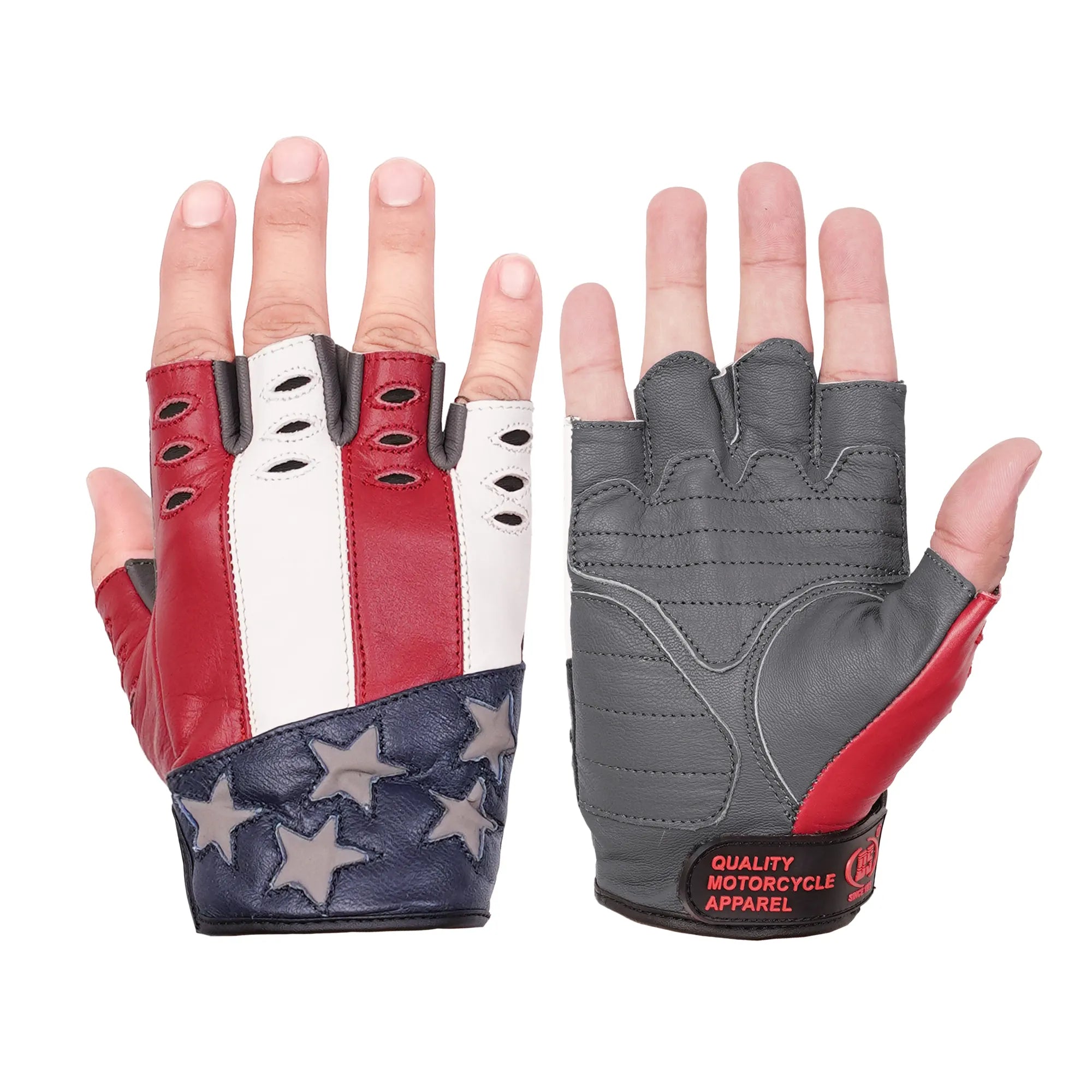 Freedom - Men's Leather Motorcycle Fingerless Gloves