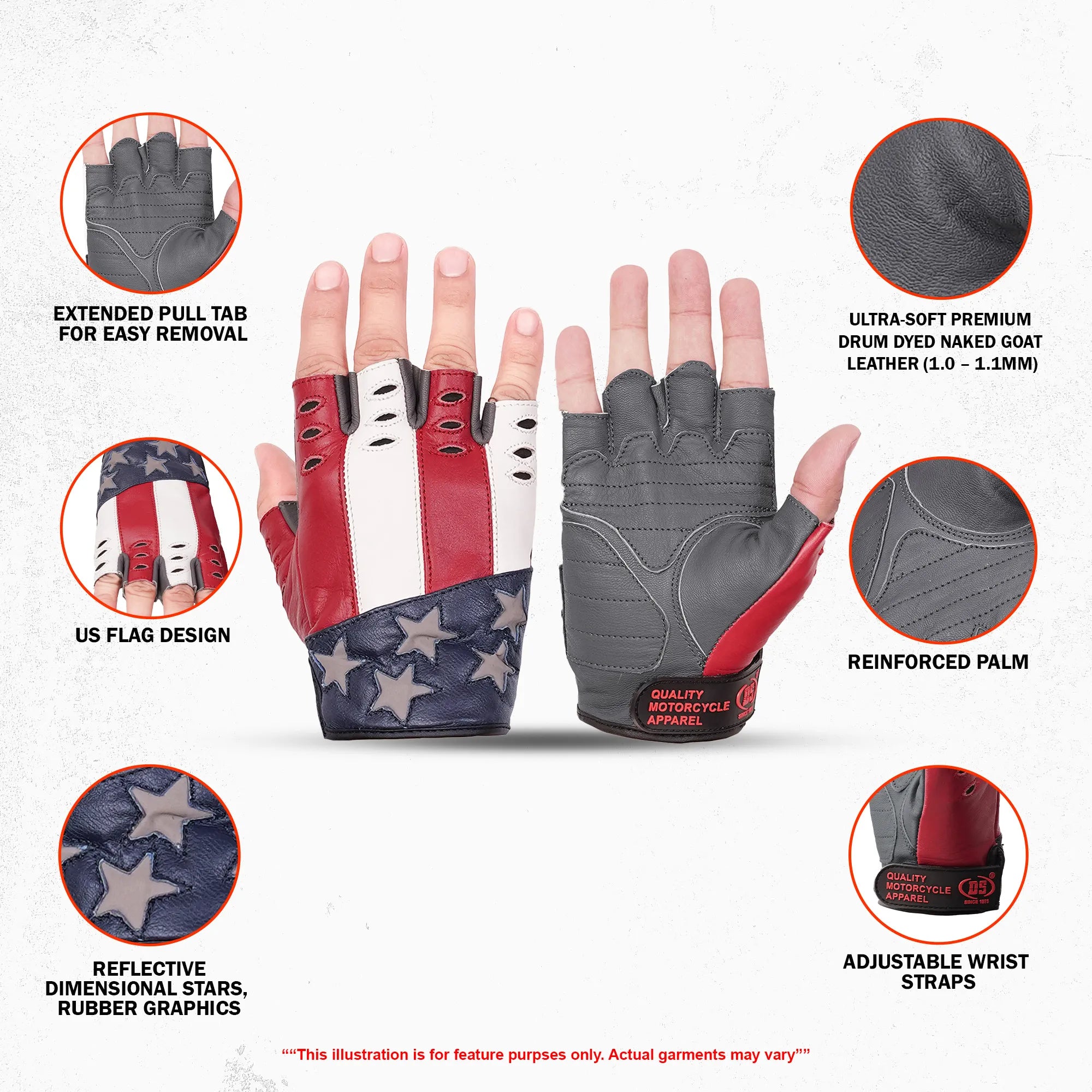Freedom - Men's Leather Motorcycle Fingerless Gloves