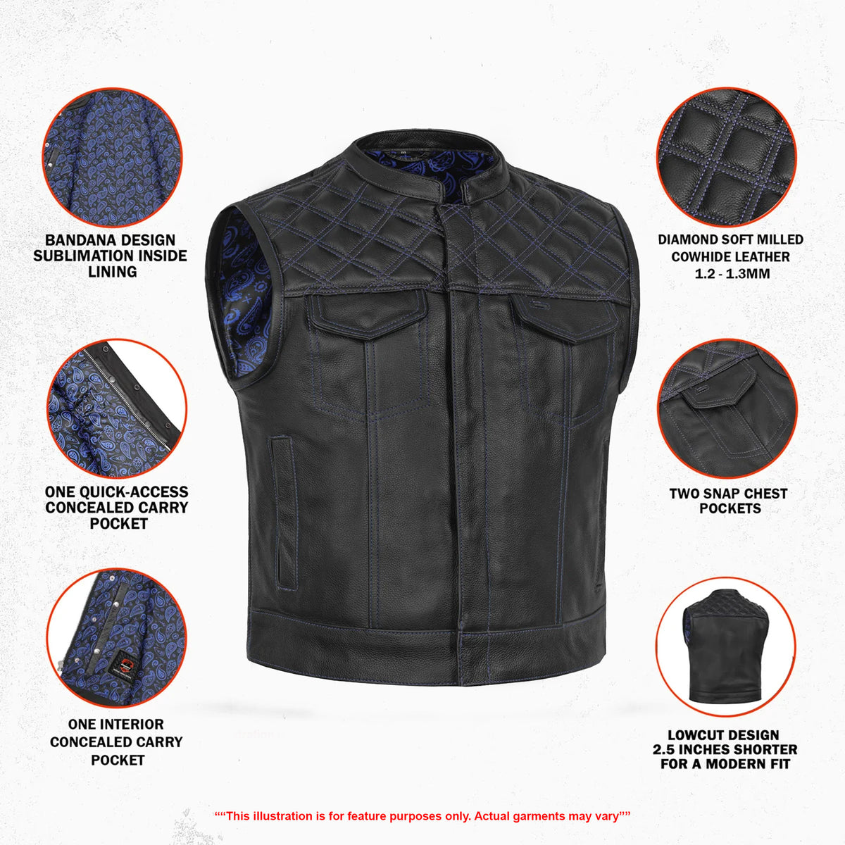 Django - Men’s Low Cut Motorcycle Leather Vest