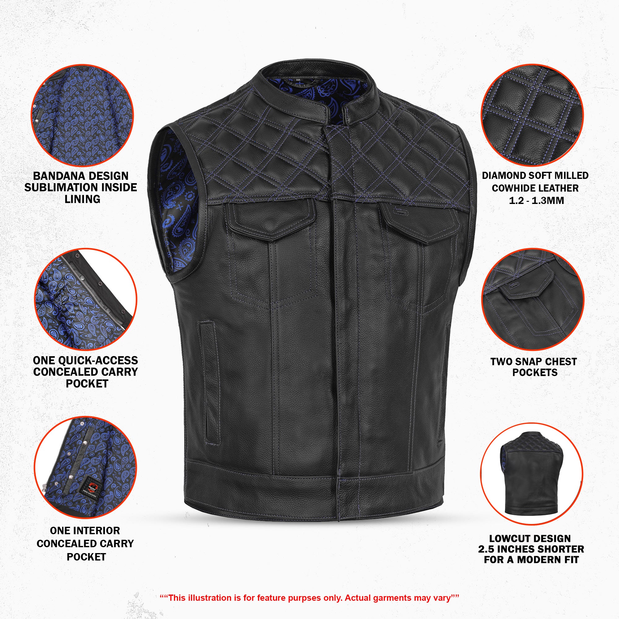 Django - Men’s Low Cut Motorcycle Leather Vest
