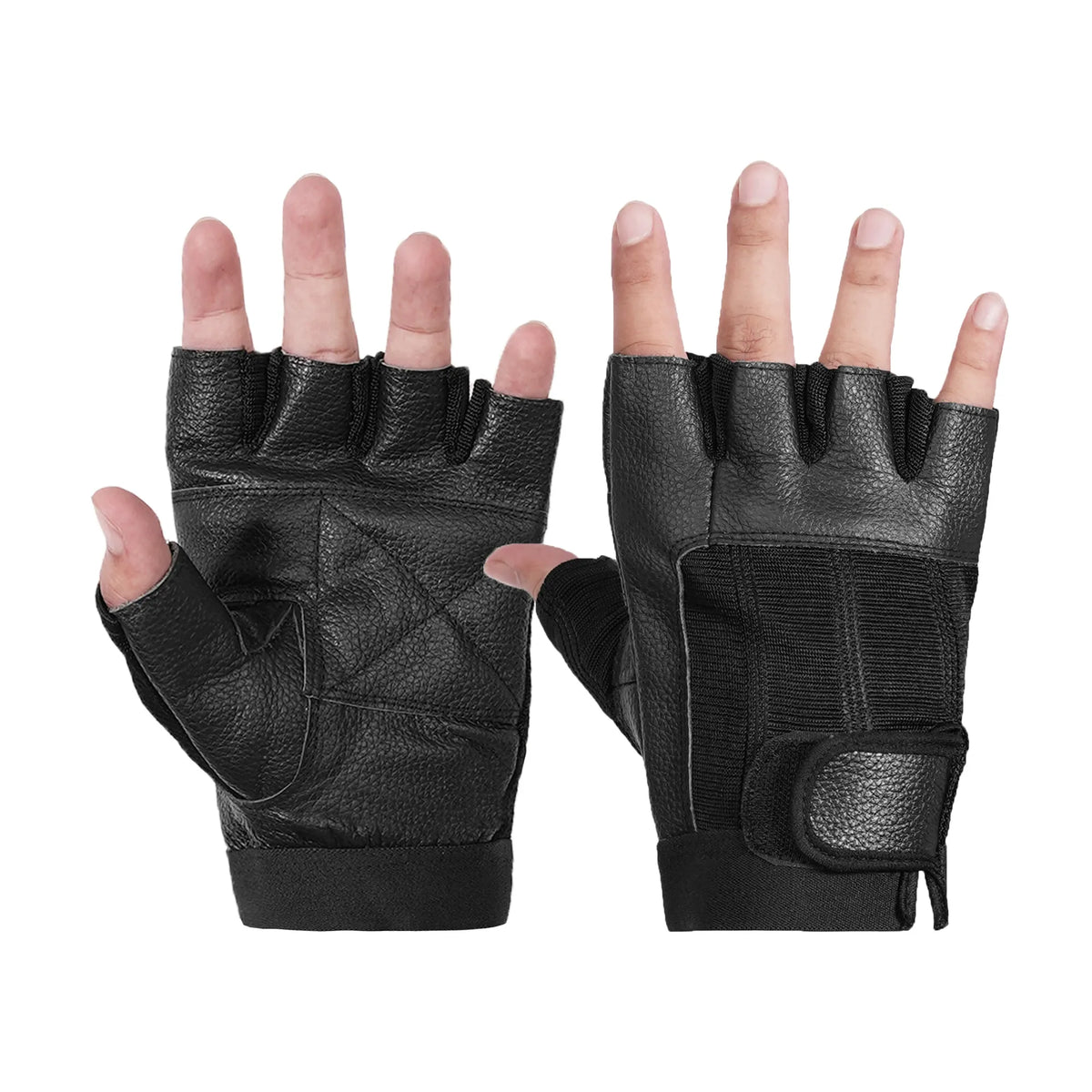 Shadow Force - Men's Leather Motorcycle Fingerless Gloves