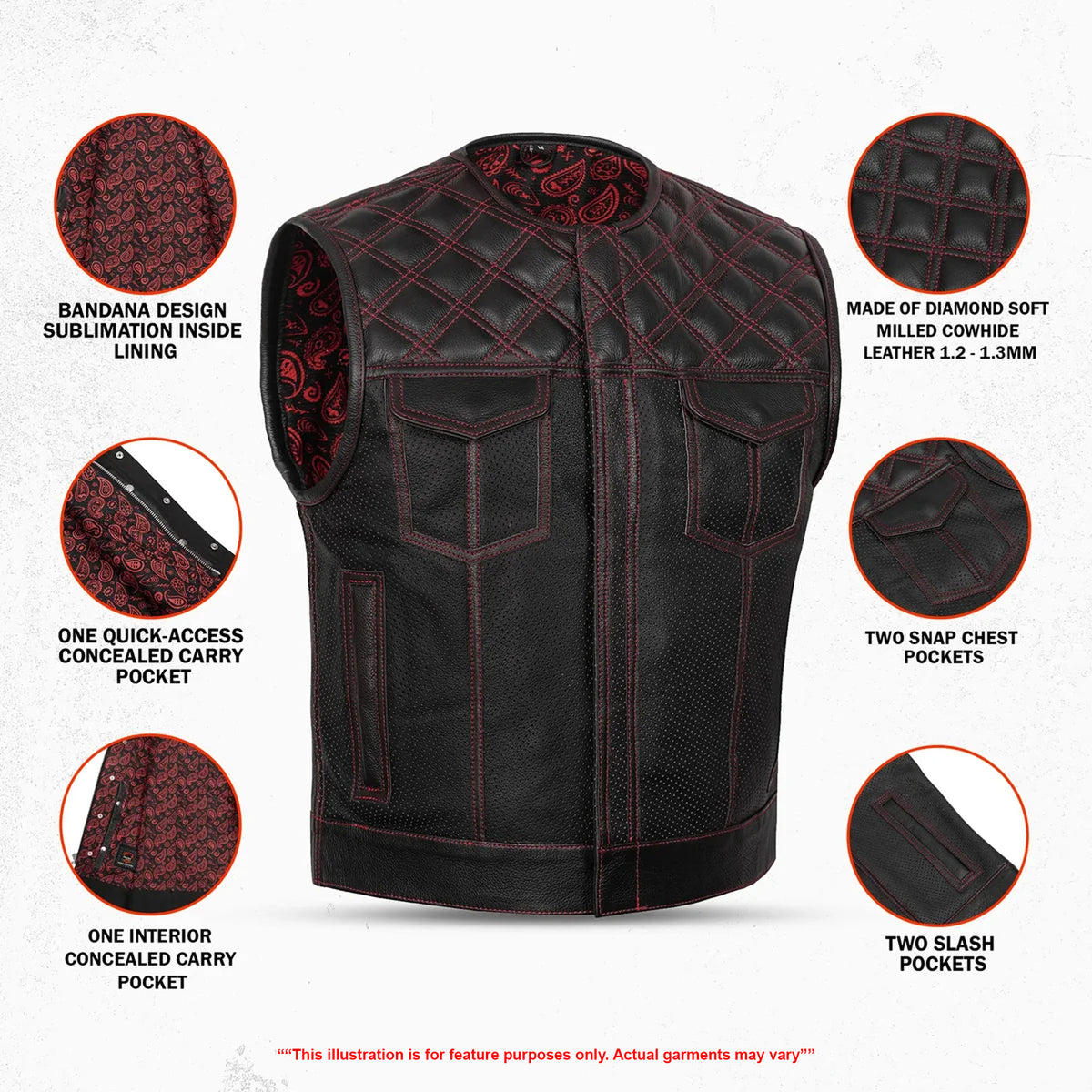 Predator - Men’s Perforated Low Cut Motorcycle Leather Vest