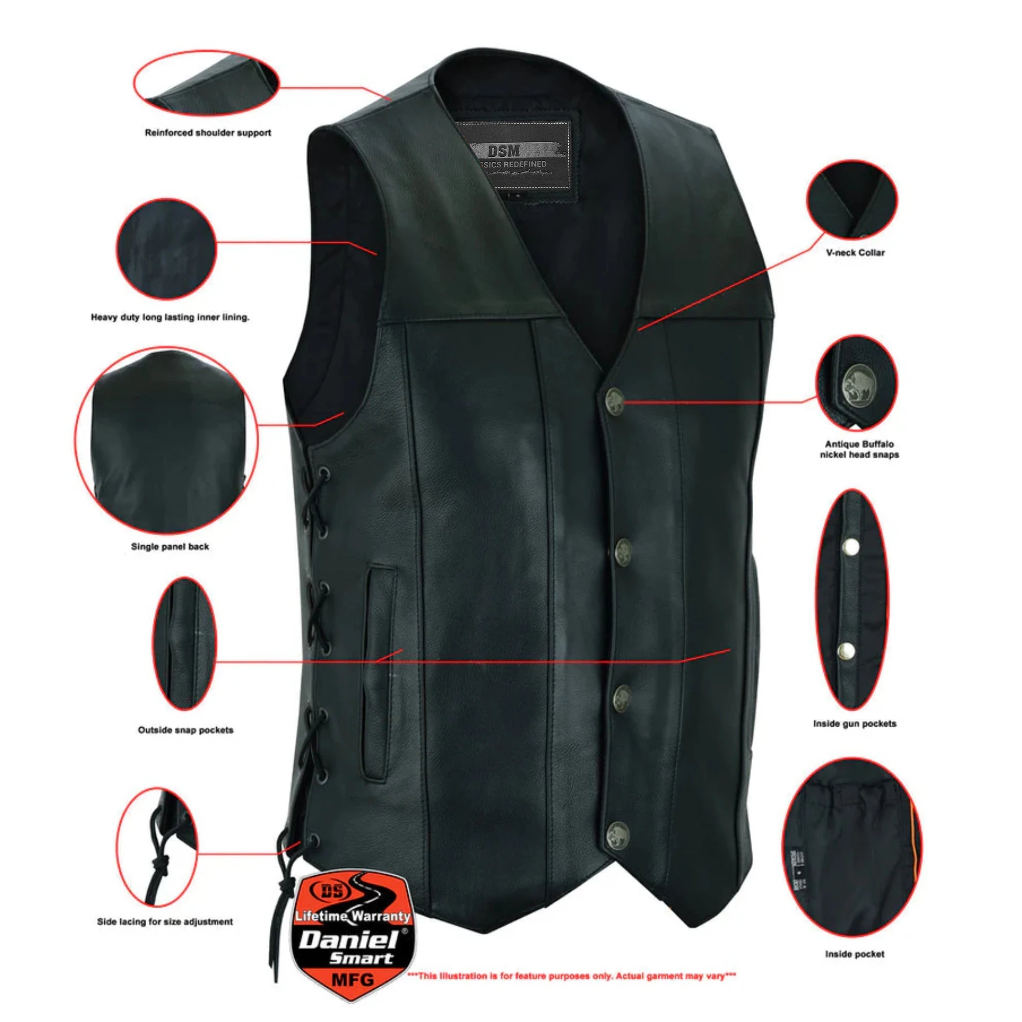 Bullock Men's Motorcycle Leather Vest
