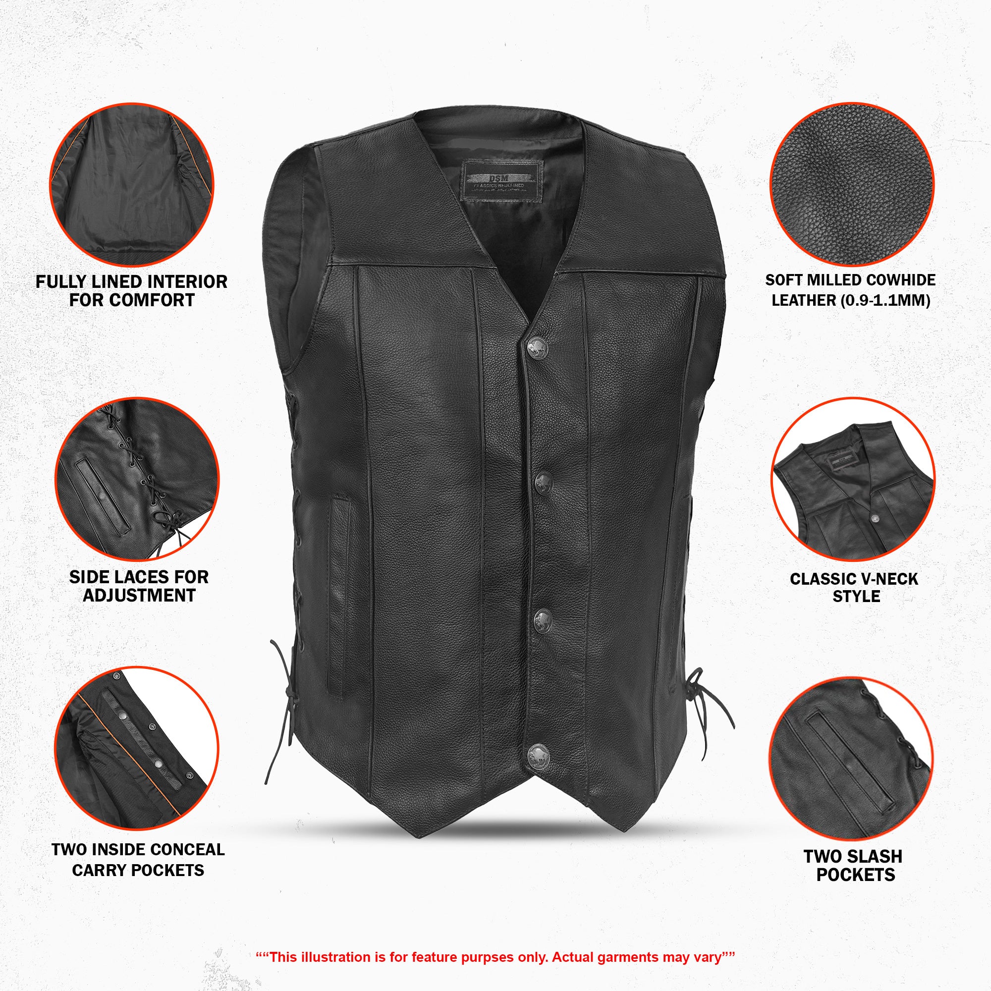 Bullock Men's Motorcycle Leather Vest