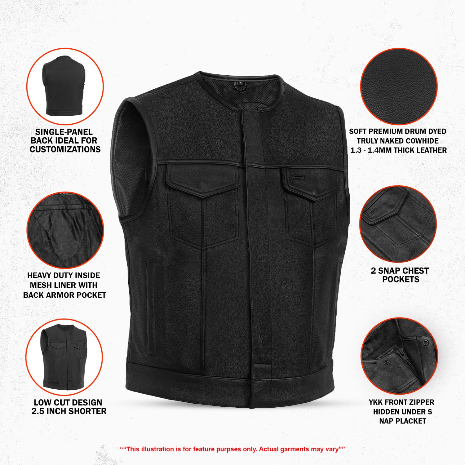 Drop Zone Men's Leather Motorcycle Vest