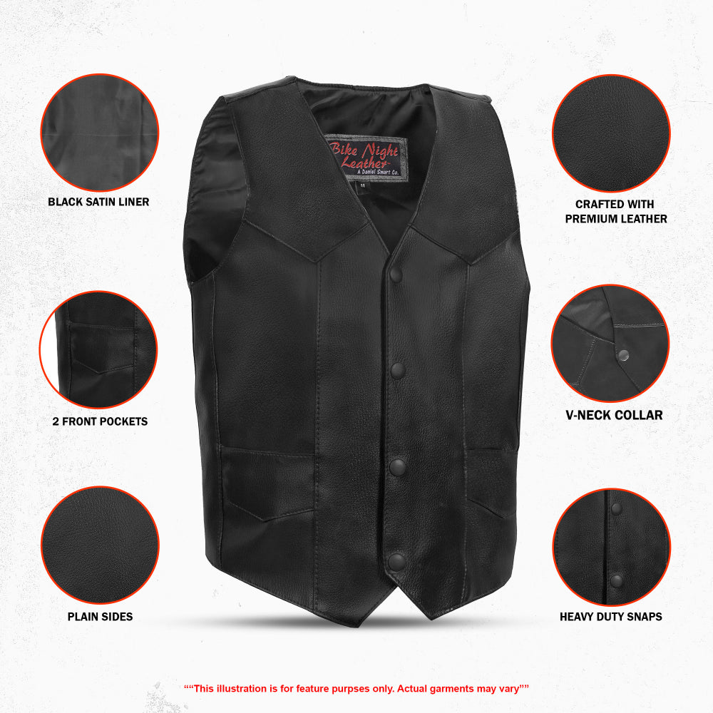 Kids Leather Traditional Style Plain Side Vest