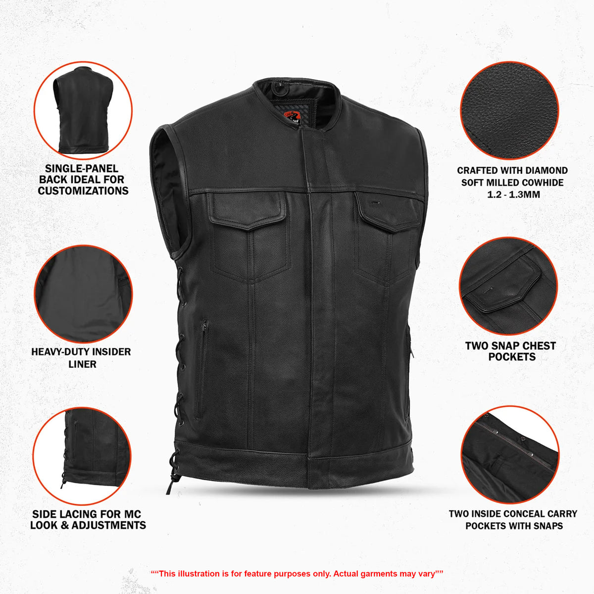 Hawk Men's Motorcycle Leather Vest
