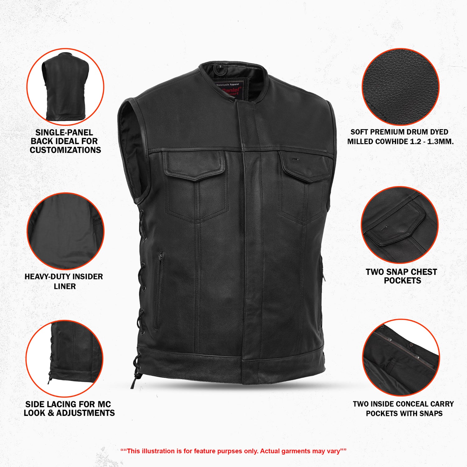Hawk Men's Motorcycle Leather Vest