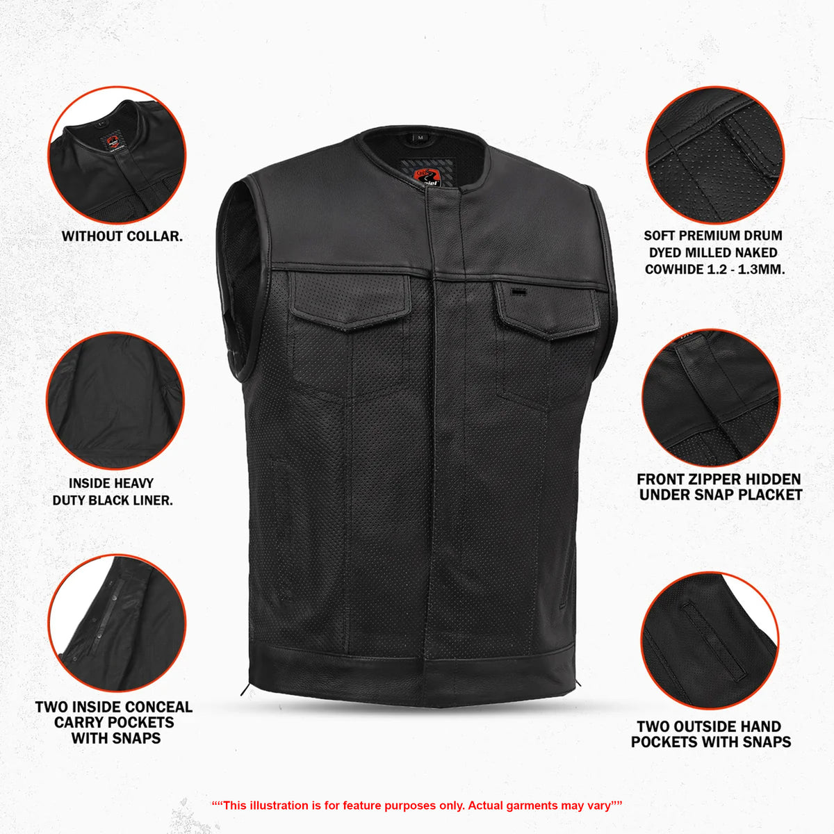 Blackbird™ Perforated Men's Motorcycle Leather Vest
