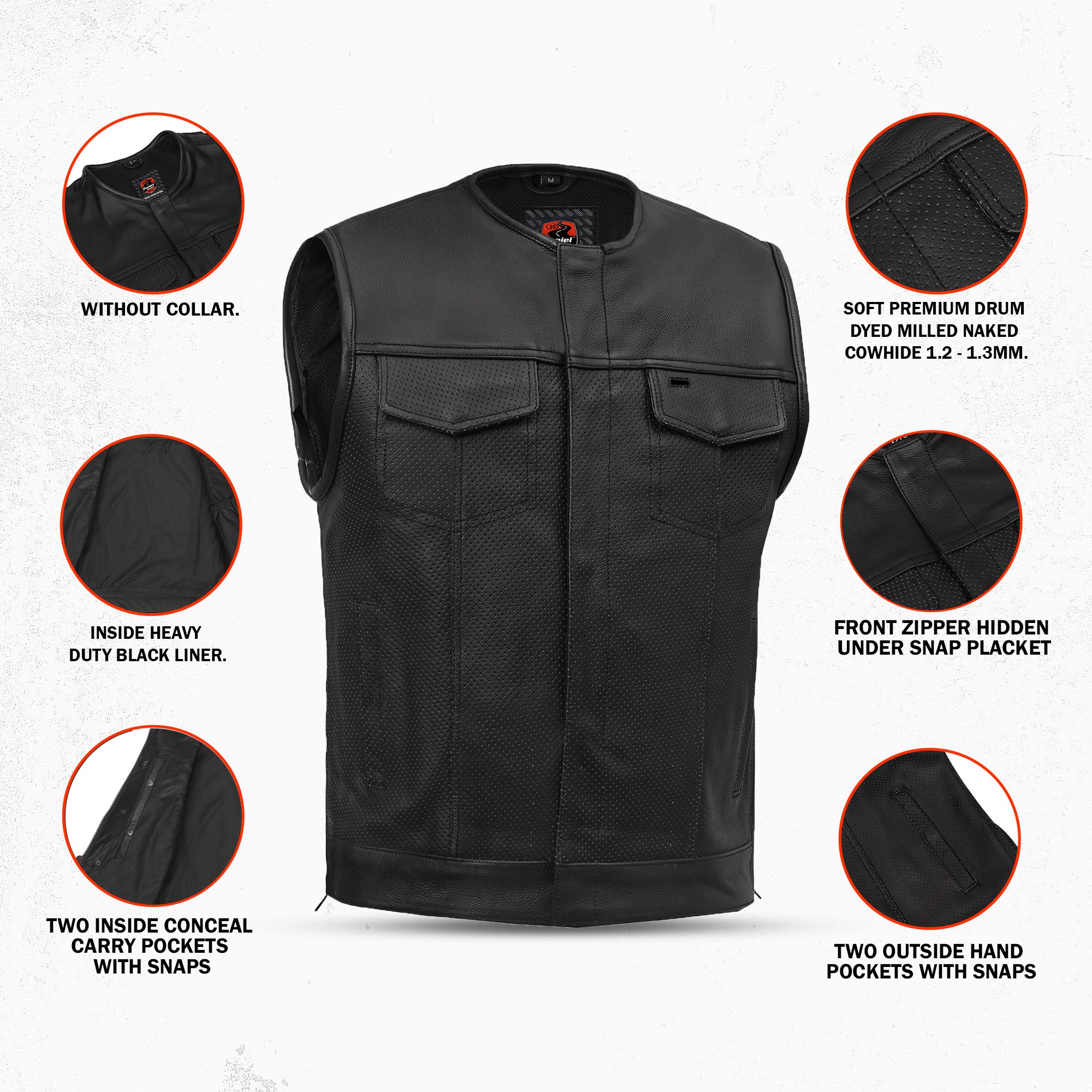 Blackbird™ Perforated Men's Motorcycle Leather Vest