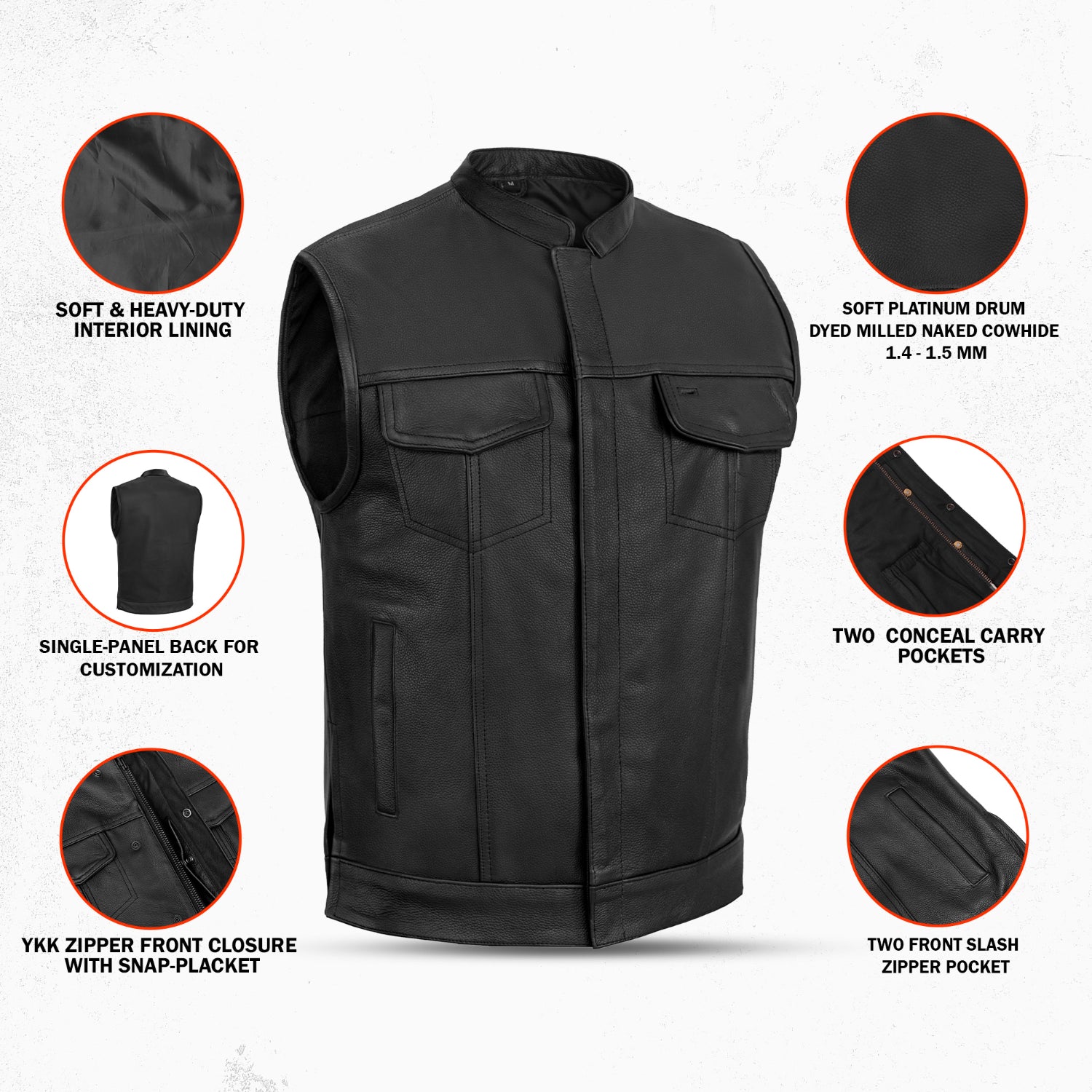 Sideon Men's Motorcycle Leather Vest