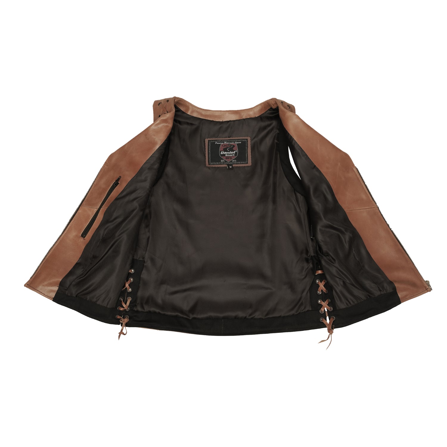 Women's Brown Zippered Leather Motorcycle Vest with Lacing Details