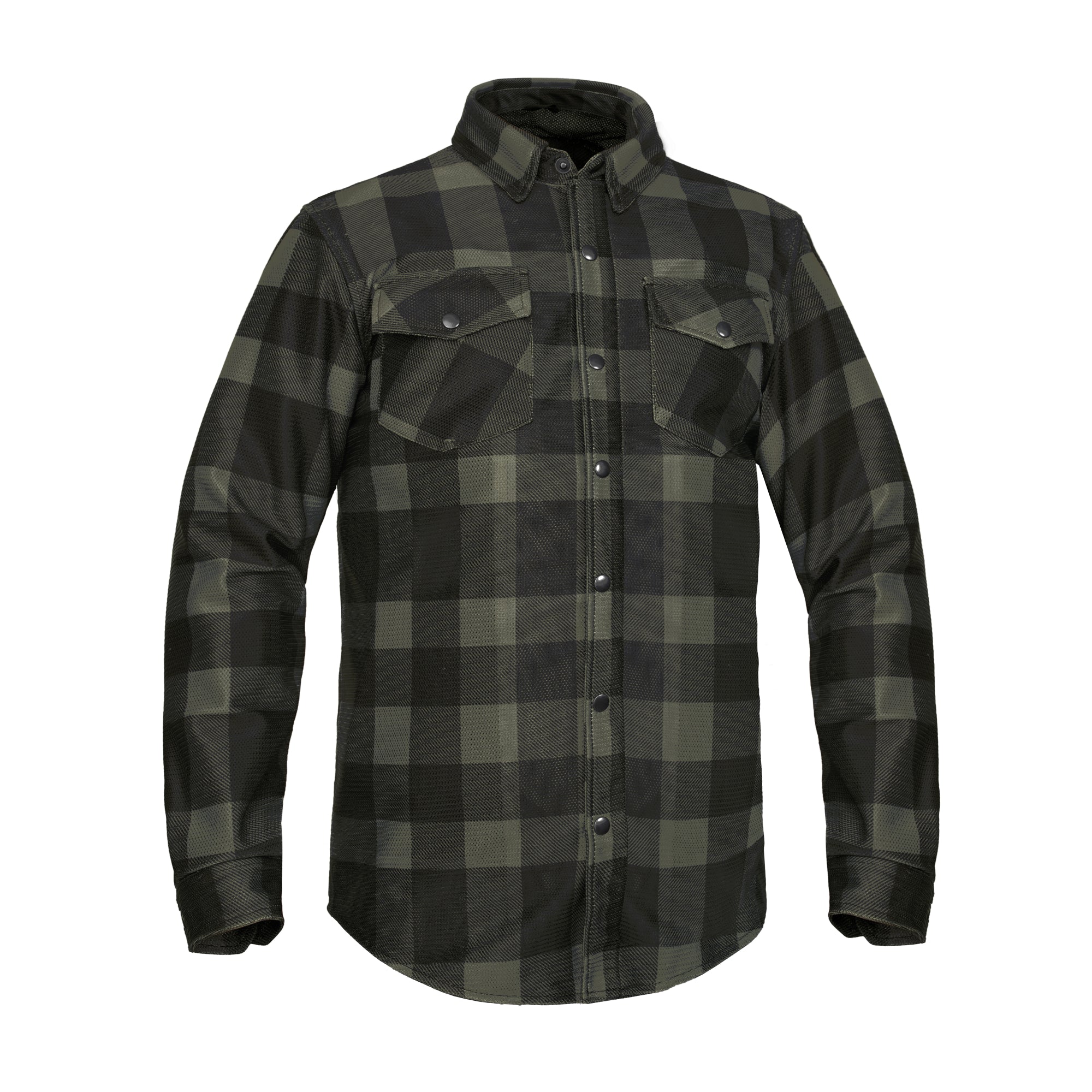 Cedar - Men's Mesh Armored Motorcycle Flannel Shirt - Green & Black