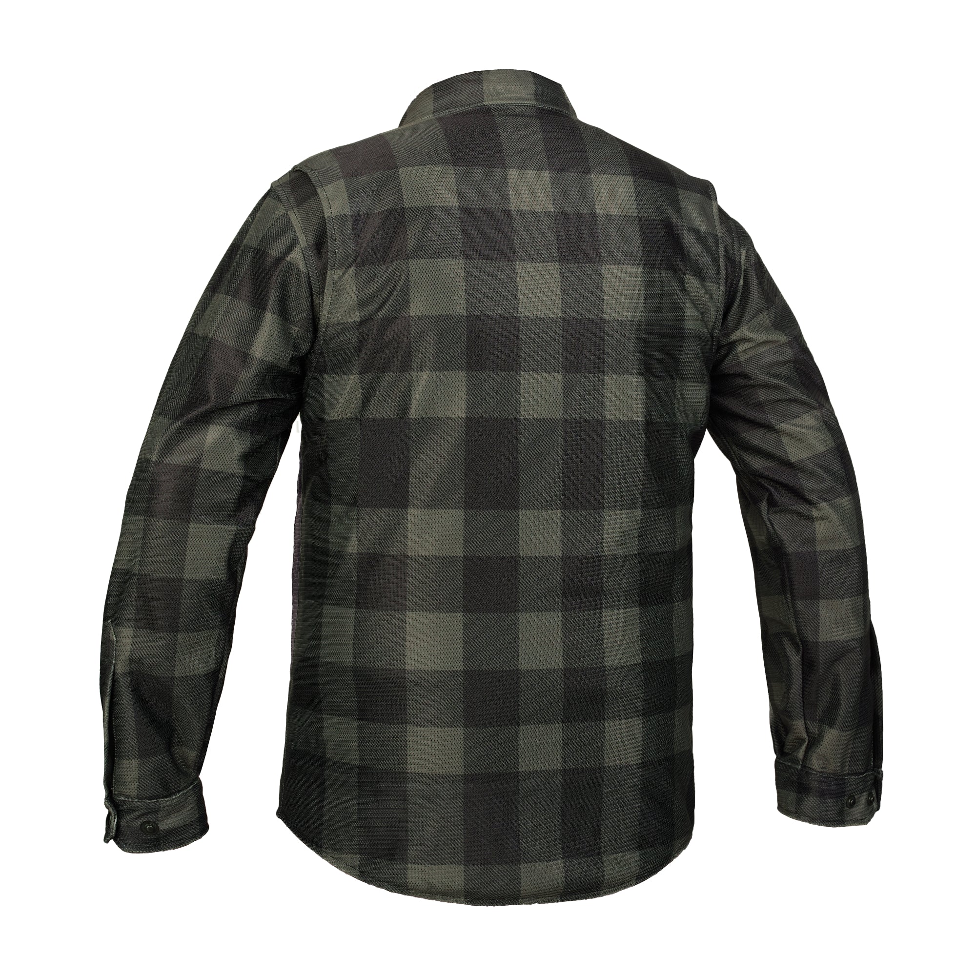 Cedar - Men's Mesh Armored Motorcycle Flannel Shirt - Green & Black