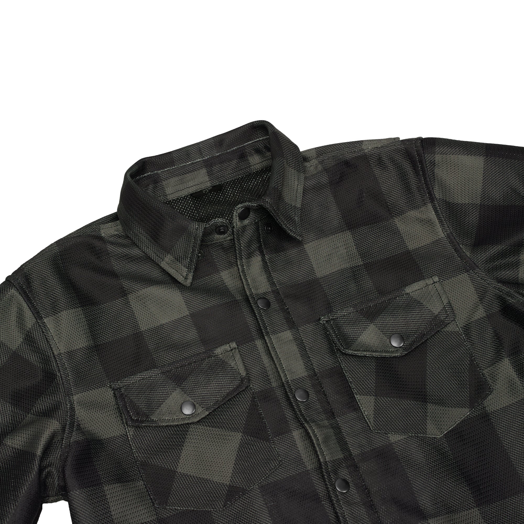Cedar - Men's Mesh Armored Motorcycle Flannel Shirt - Green & Black