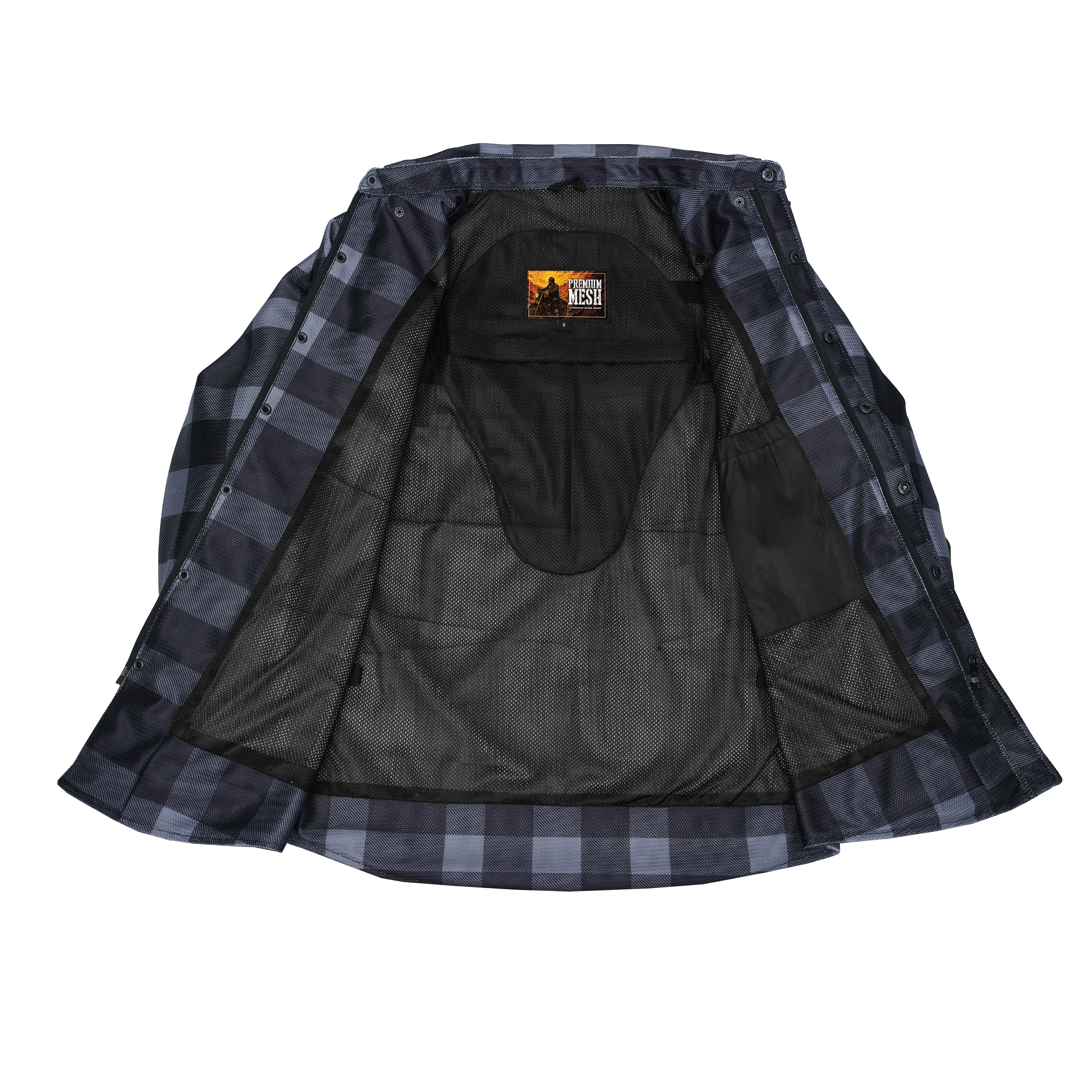 Moss Creek - Men's Mesh Armored Motorcycle Flannel Shirt - Gray & Black
