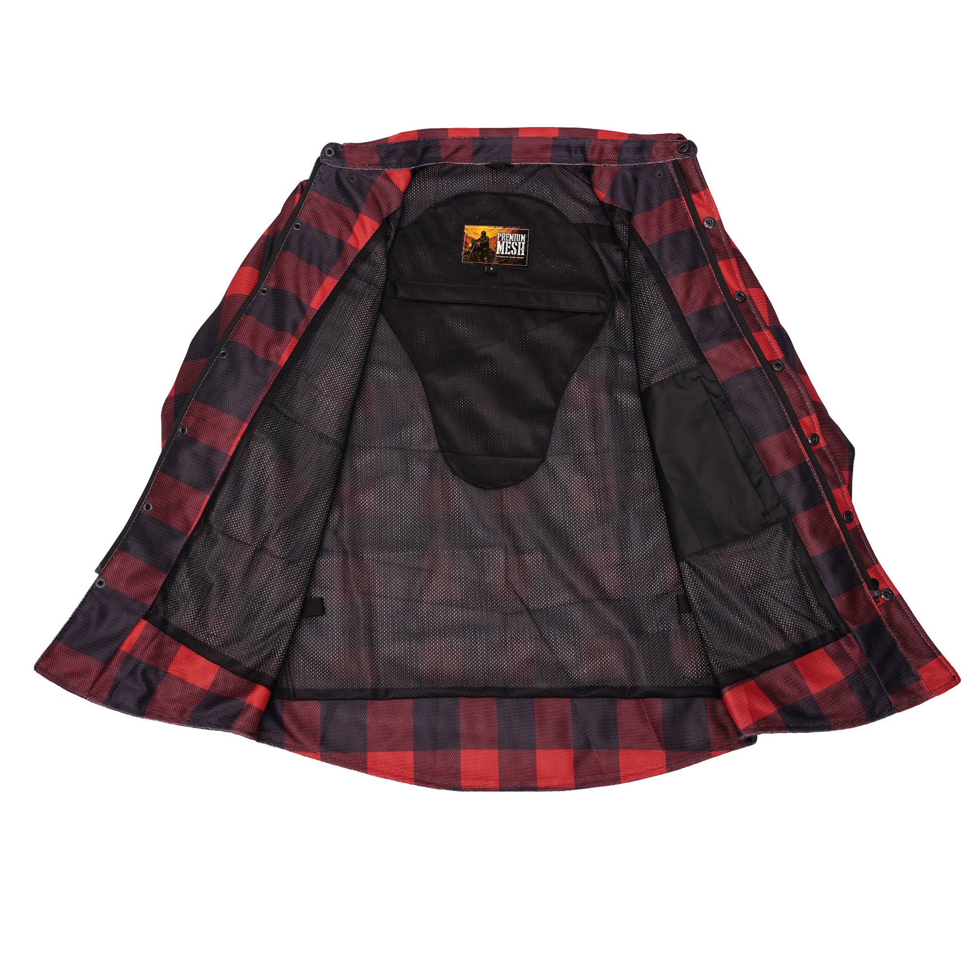 Revline - Men's Mesh Armored Motorcycle Flannel Shirt – Red & Black