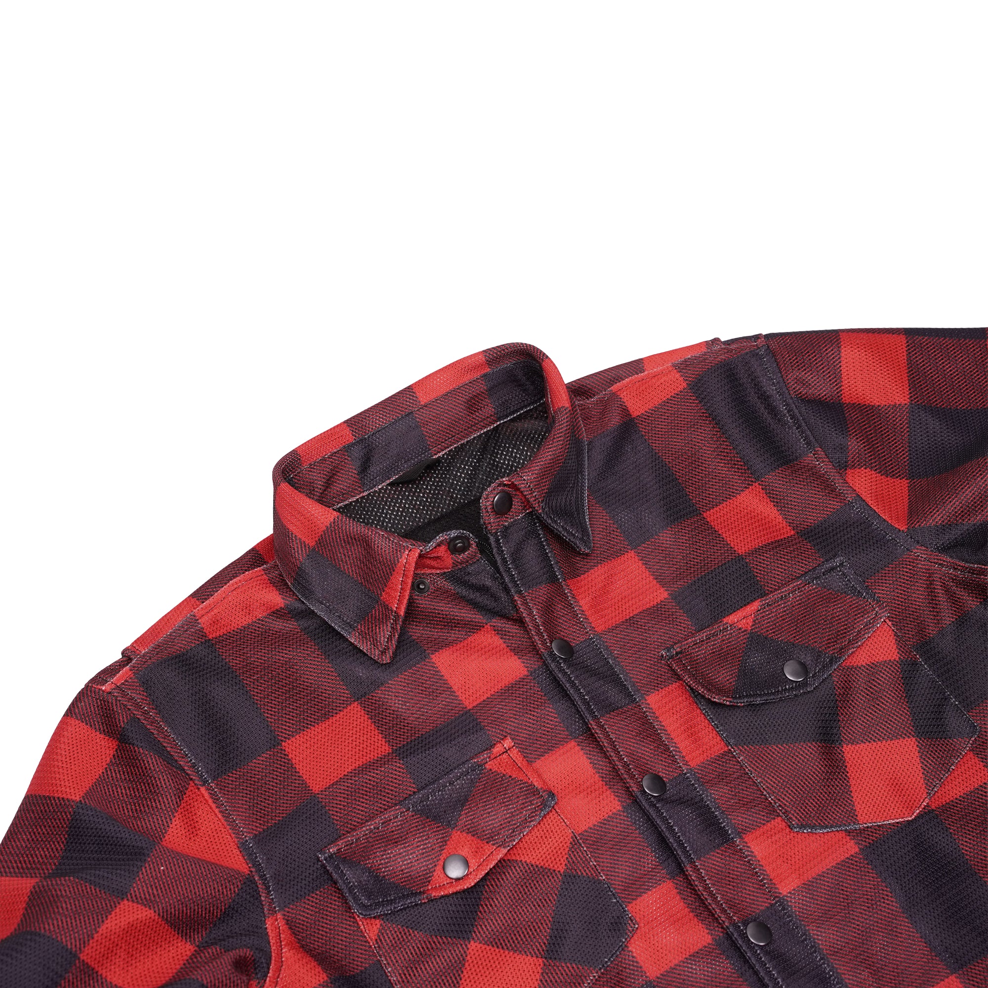 Revline - Men's Mesh Armored Motorcycle Flannel Shirt – Red & Black