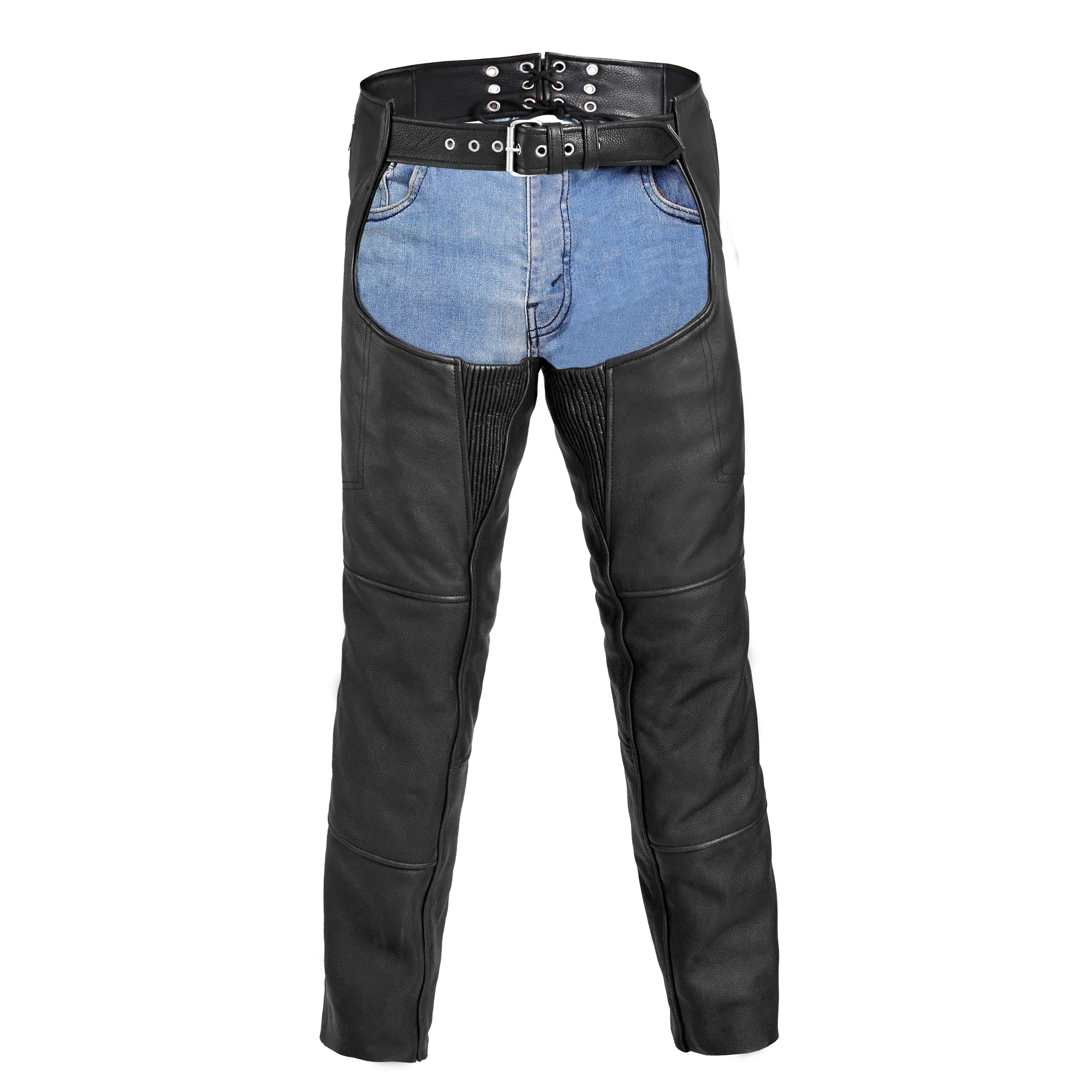 StormGuard Unisex Motorcycle Leather Chaps - Comfort & Style