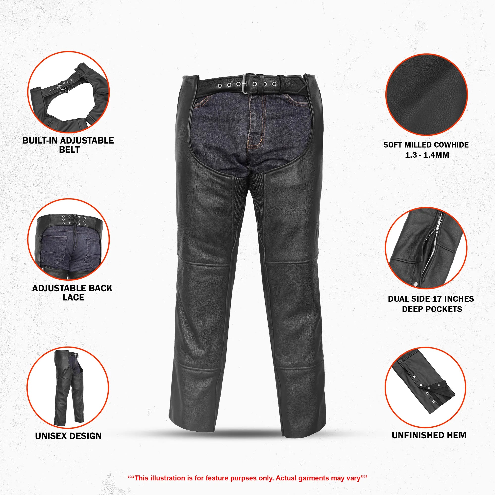 Nightshade Rider Unisex Motorcycle Leather Chaps