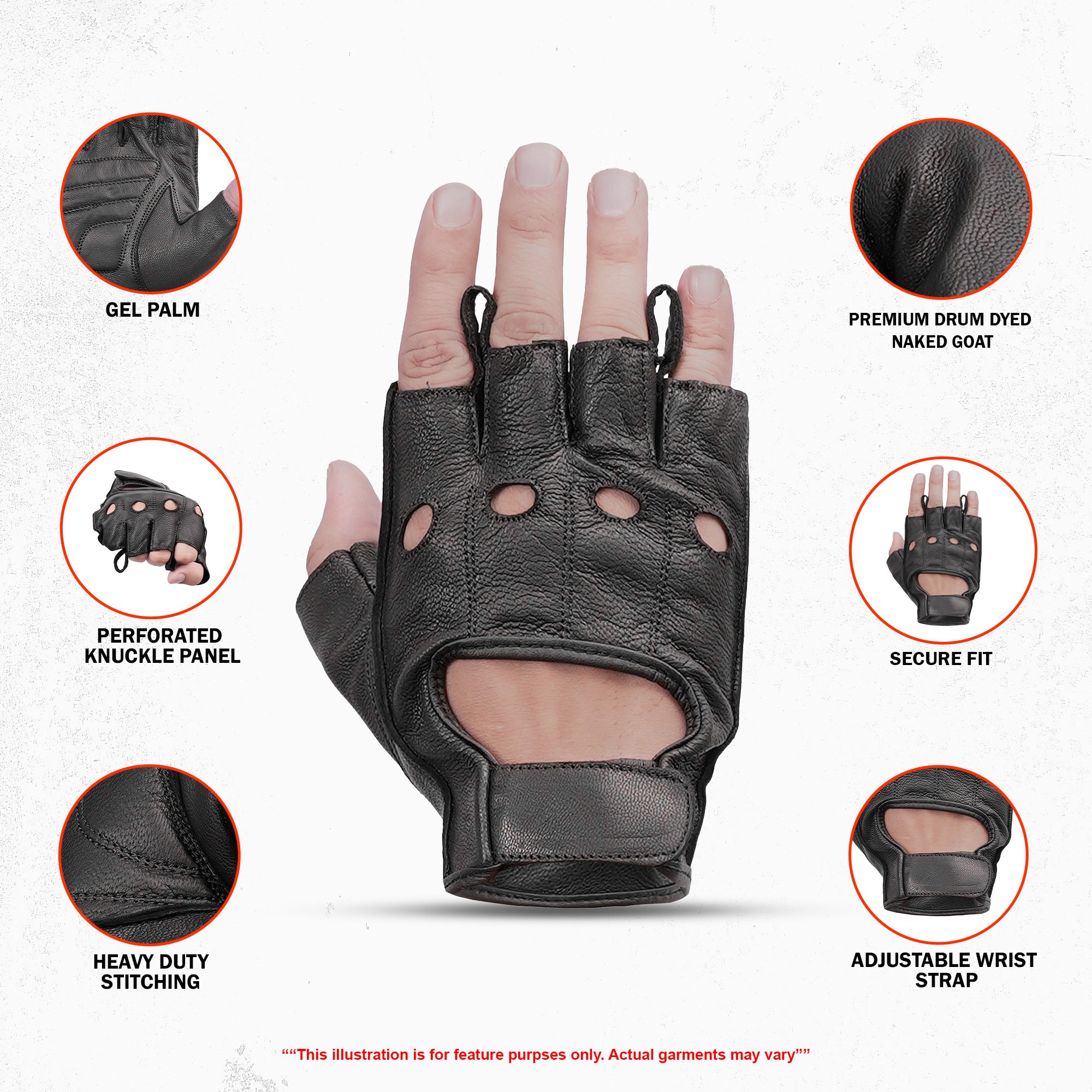 Titan Grip - Men's Leather Motorcycle Fingerless Gloves