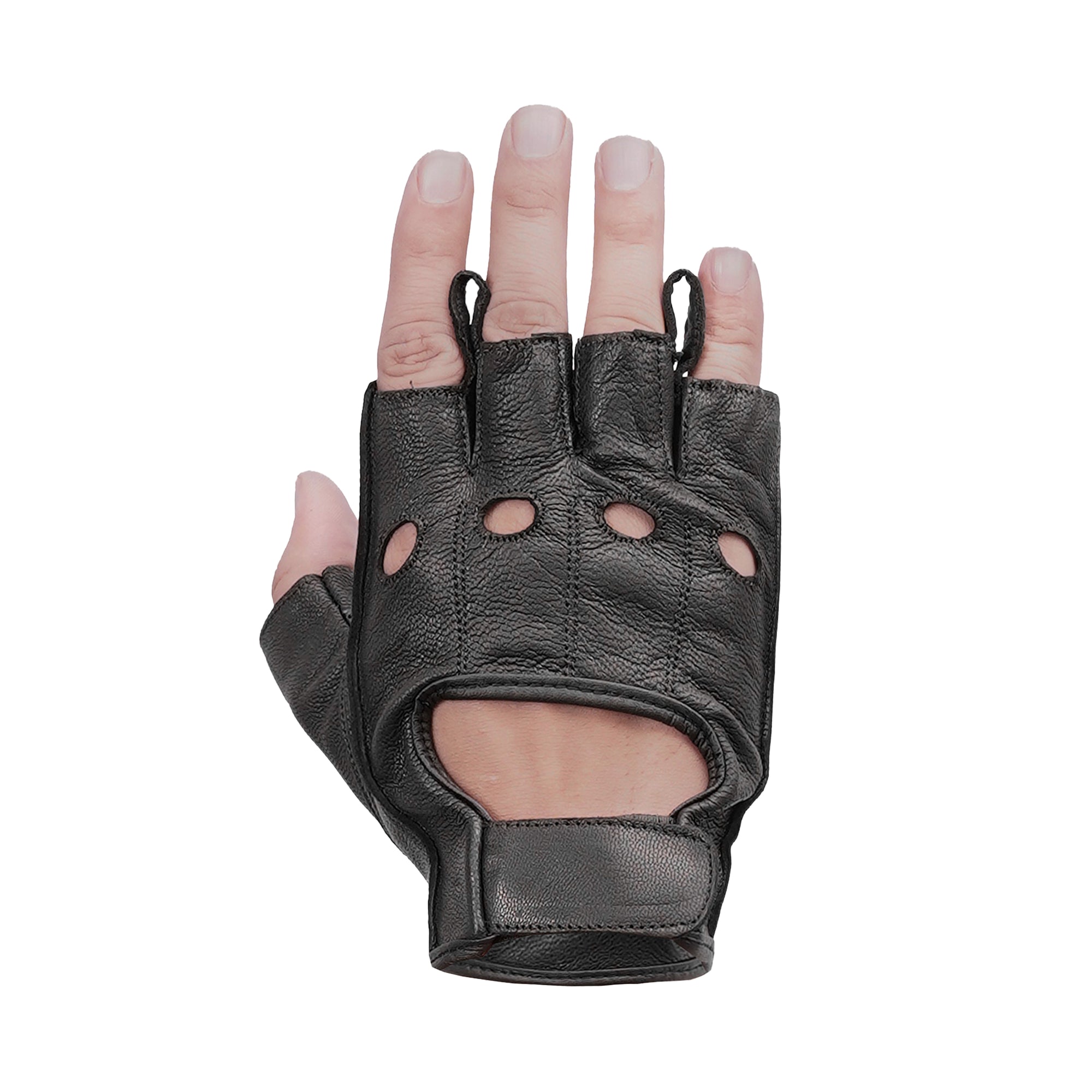 Titan Grip - Men's Leather Motorcycle Fingerless Gloves