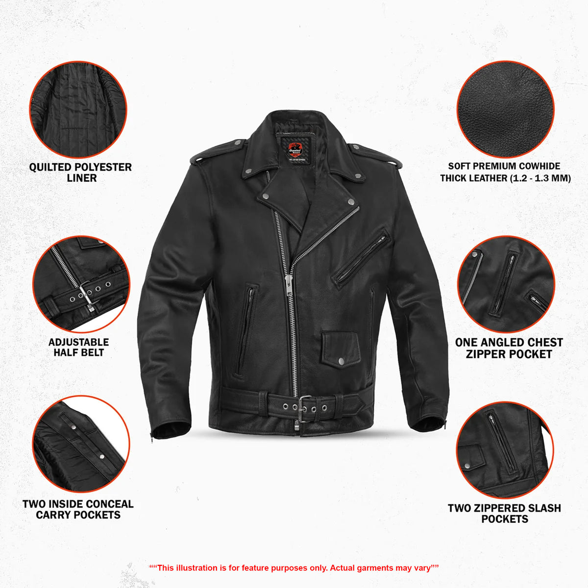Road Warrior Men's Leather Motorcycle Jacket
