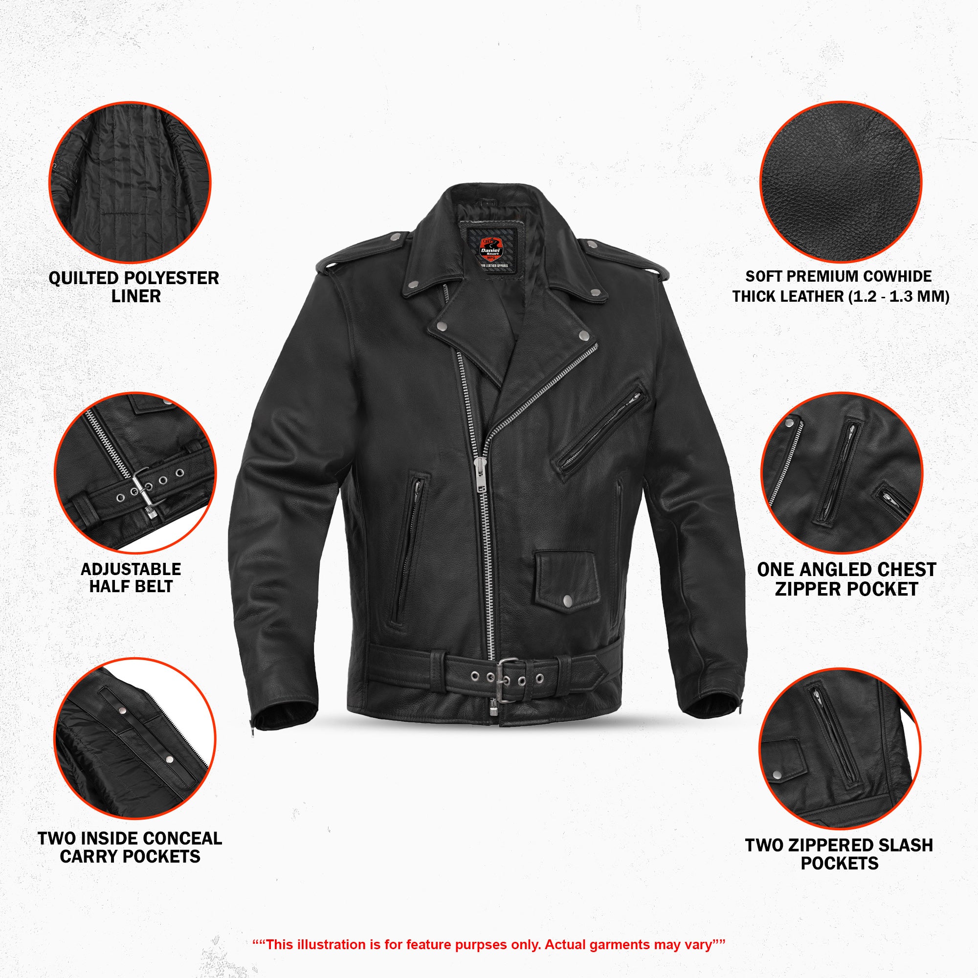 Road Warrior Men's Leather Motorcycle Jacket