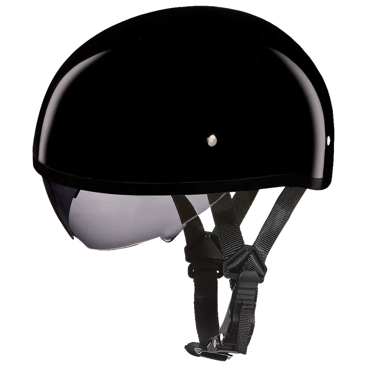 D.O.T. DAYTONA SKULL CAP W/ INNER SHIELD- HI-GLOSS BLACK