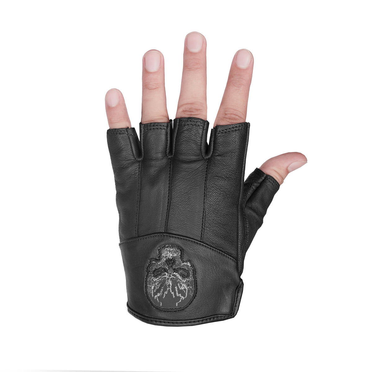 Reflective Skull - Men's Leather Motorcycle Fingerless Gloves