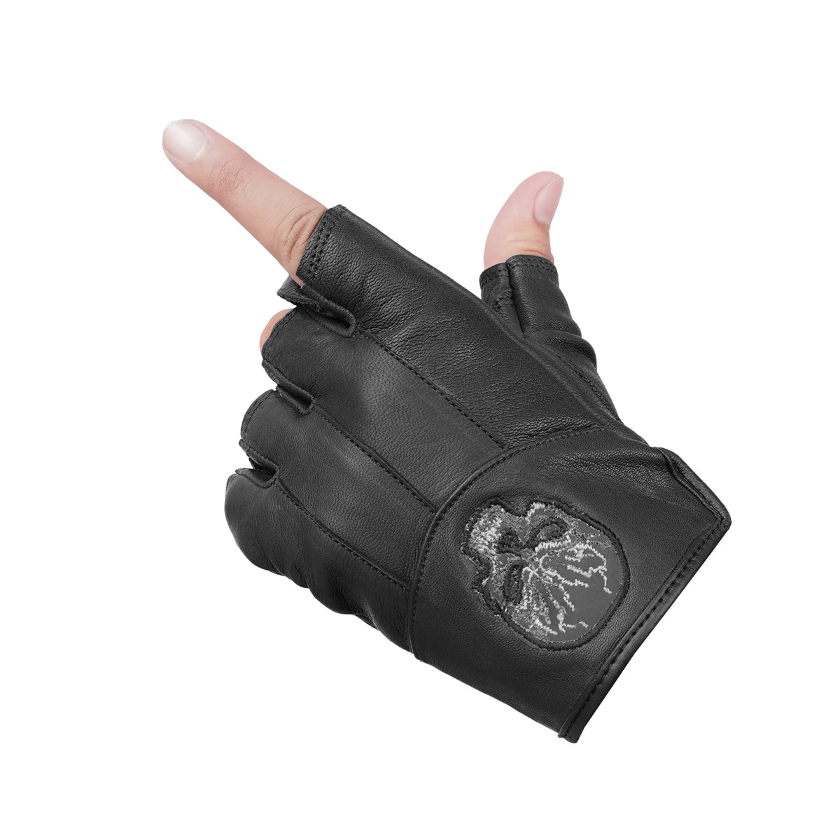 Reflective Skull - Men's Leather Motorcycle Fingerless Gloves