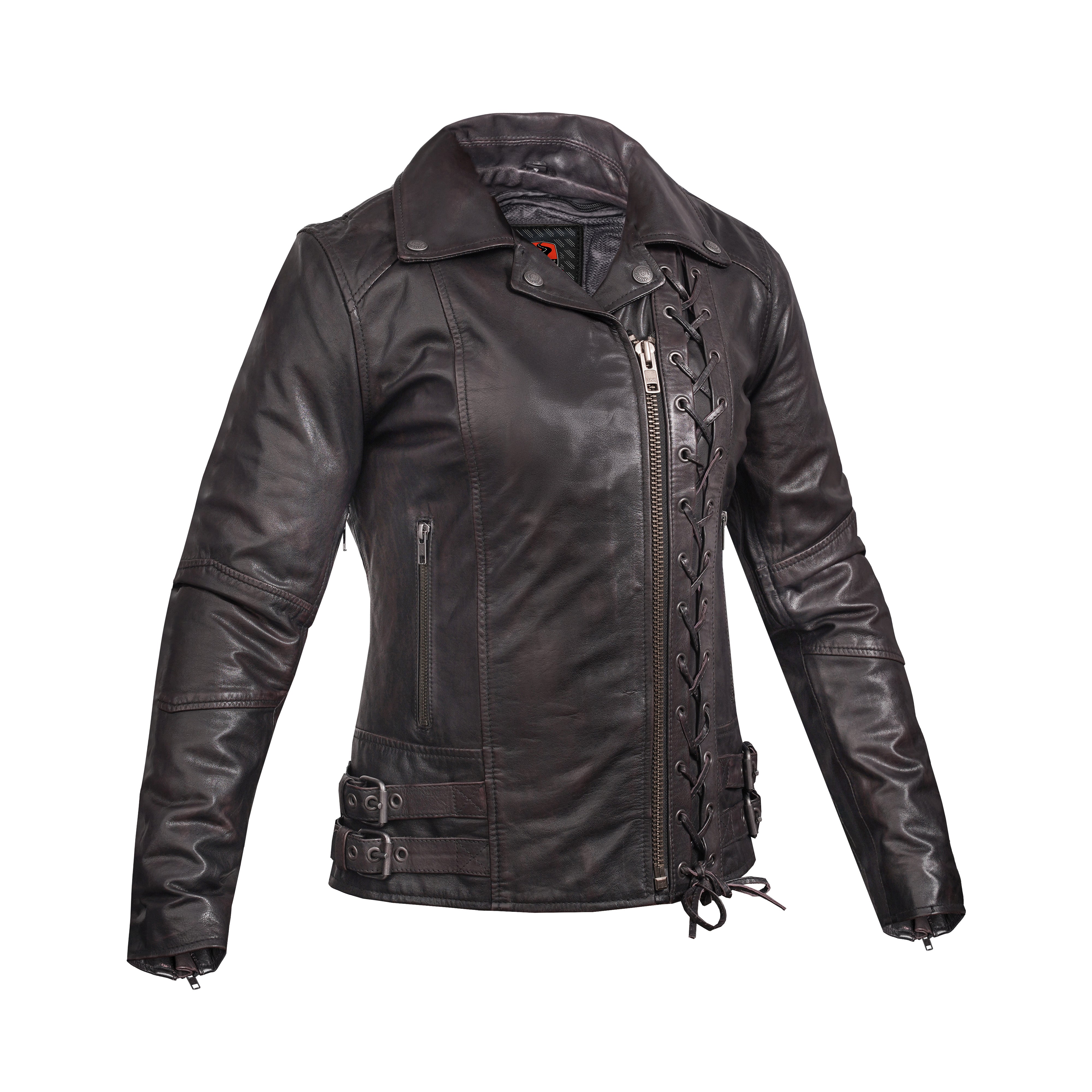 Black Pearl Women's Fashion Leather Jacket with Front Lace Accent