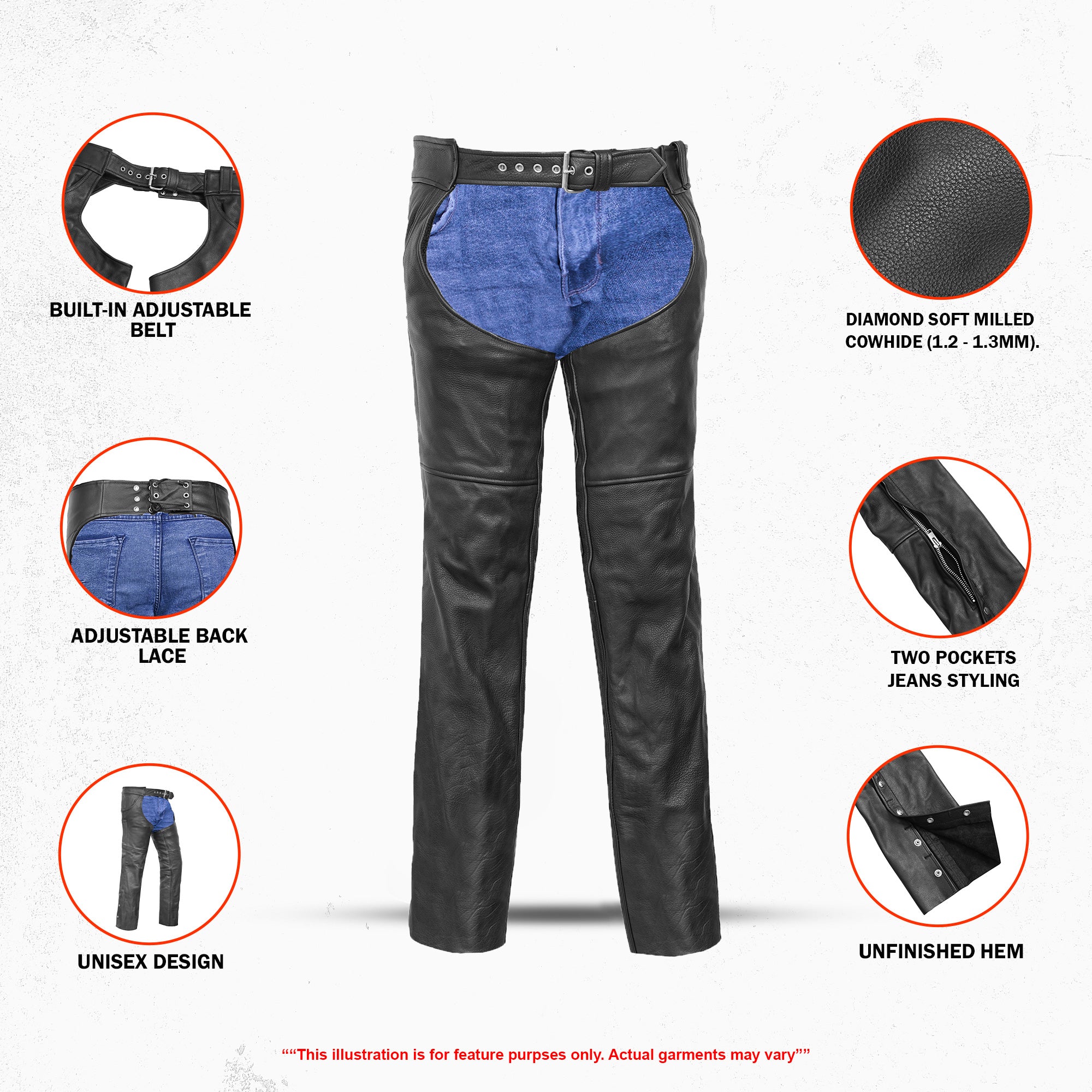 Iron Belle™ Unisex Motorcycle Leather Chaps