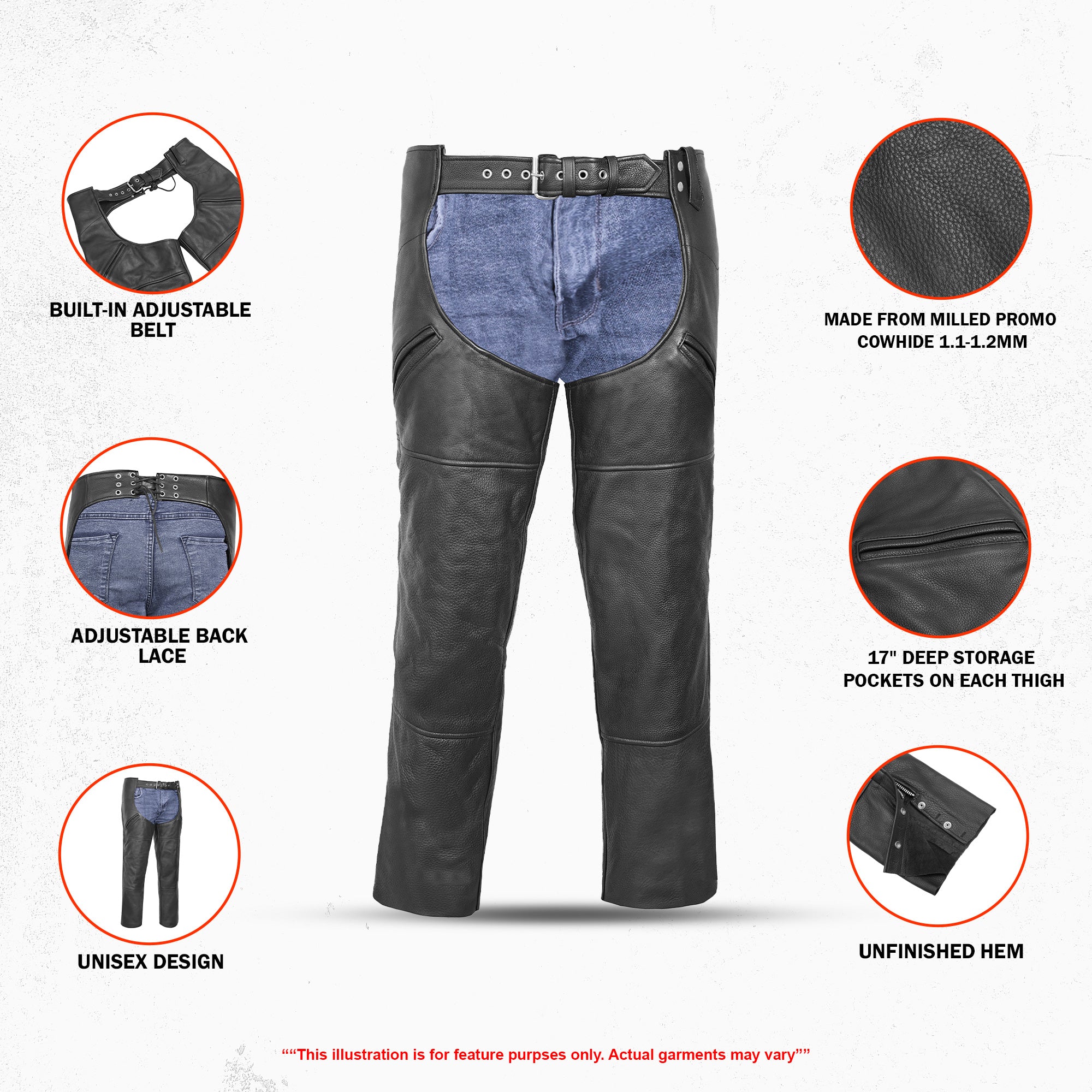 Rebel Streak Unisex Motorcycle Leather Chaps