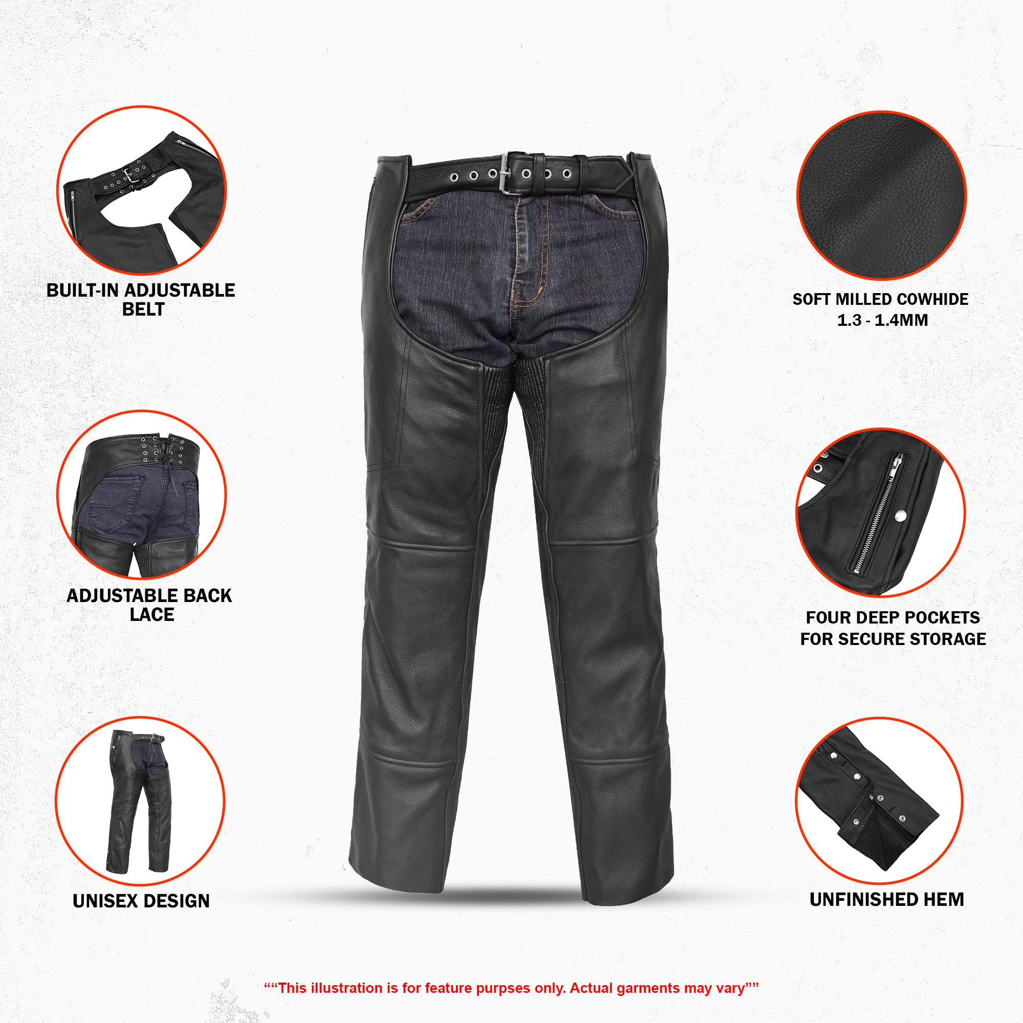 Spiritway Unisex Motorcycle Leather Chaps